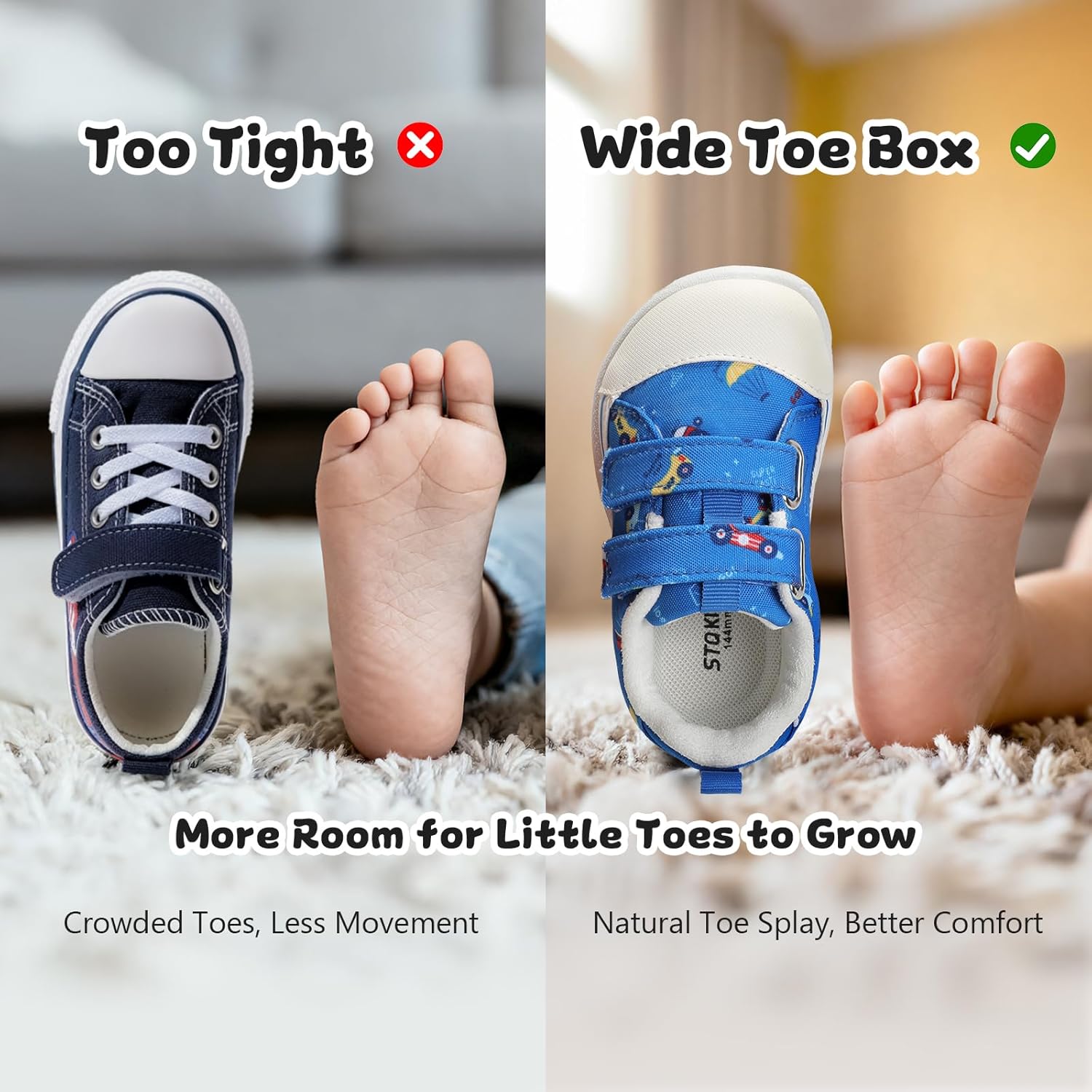 Toddler Boys & Girls Shoes Wide Toe Box Barefoot Kids Canvas Sneakers with Hook-and-Loop - Image 4