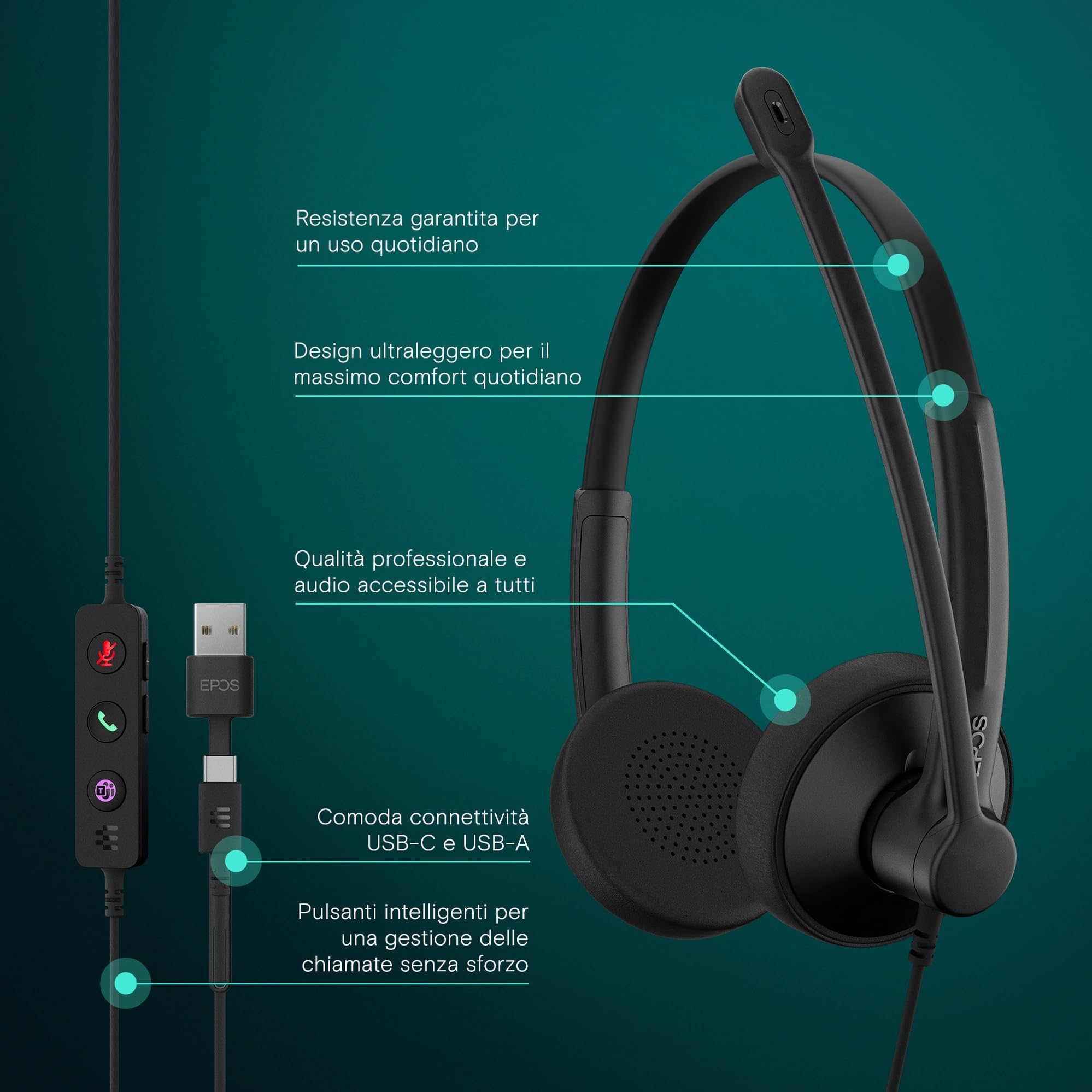 Cuffie Stereofoniche EPOS Impact 100 MS USB-C Noise Cancellation - Dettaglio