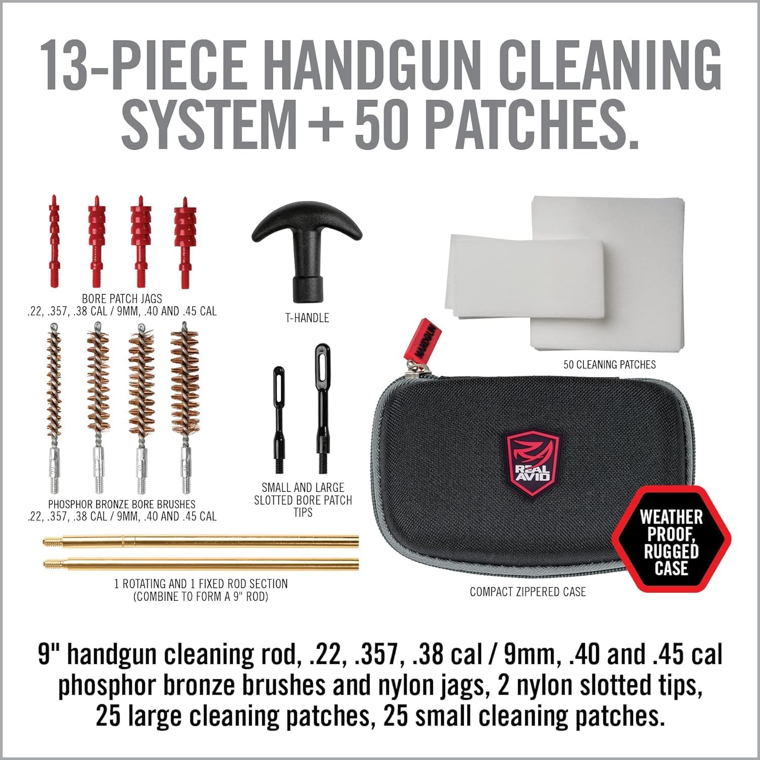 Real Avid Pistol Cleaning Kit 1911 Accessories | 1911 Bushing Wrench Takedown Tool 45 ACP Caliber 22 38 9MM 40 45 Cal Gun Tools & 1911 Field Guide | 9mm Cleaning Kit w/ Gun Cleaning Brush Rods Patches
