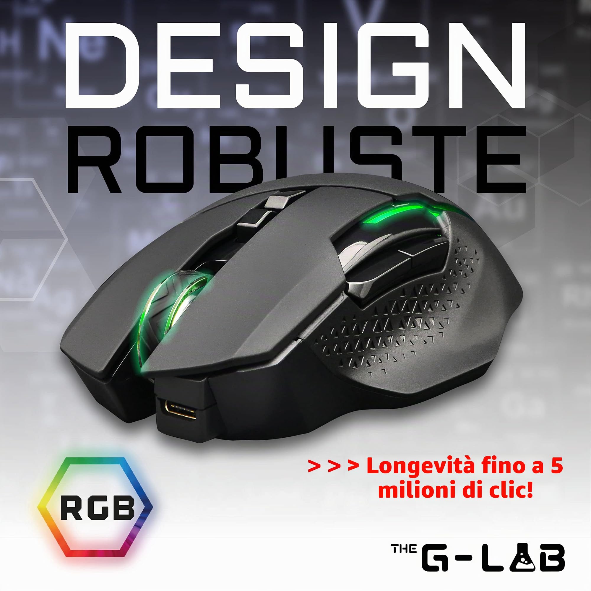 THE G-LAB Kult Caesium Mouse Gamer Wireless Ricaricabile - Mouse Gaming Wireless ad alte prestazioni 7200dpi, LED RGB, 6 Pulsanti, Mouse Gaming Ergonomico, Compatibile con Pc Ps4 Ps5 Xbox One