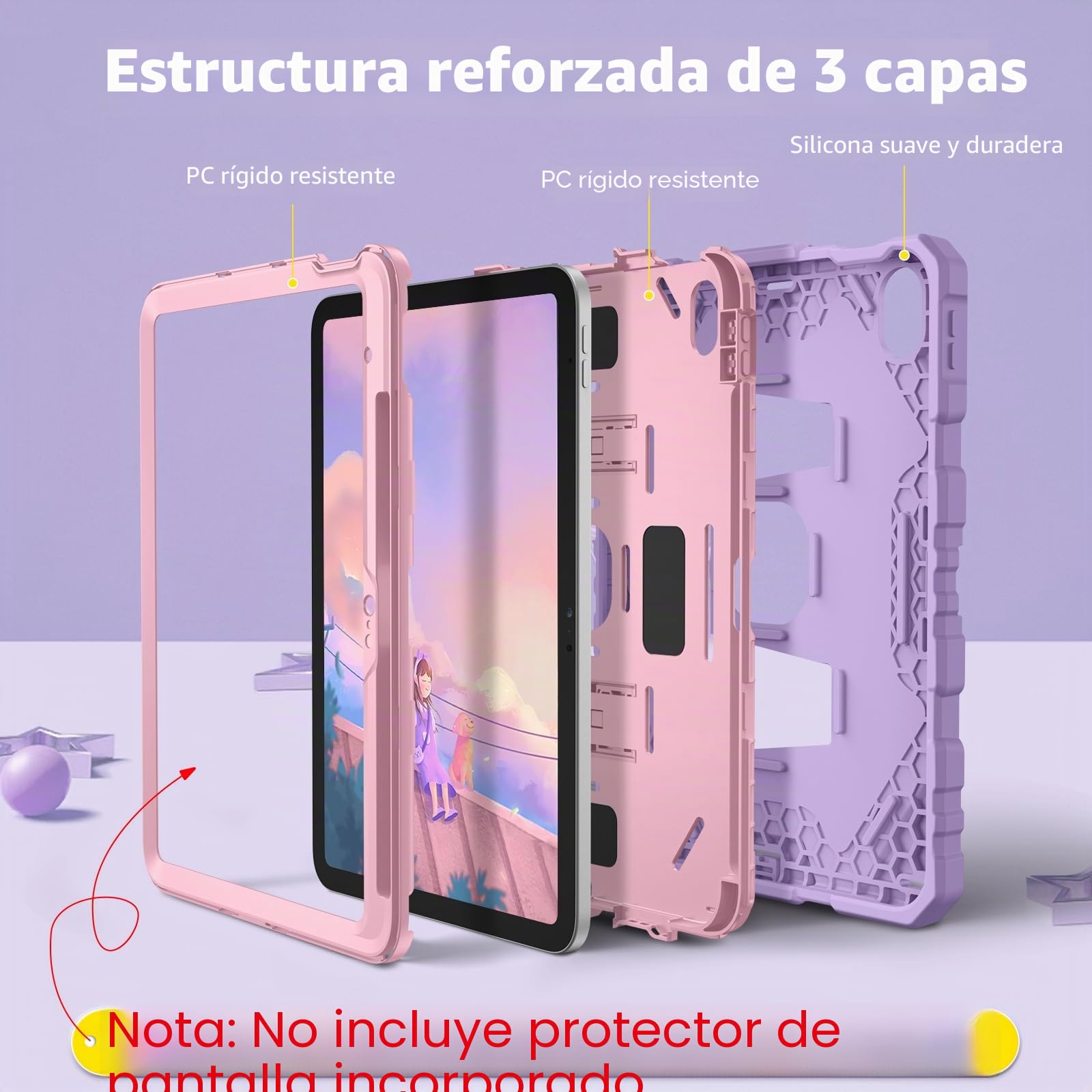 Fintie Funda para iPad 11ª Gen 2025 (A16) de 11 Pulgadas, iPad 10ª Gen de 10.9 Pulgadas (2022), Funda Protectora para niños con Soporte Integrado, Morado + Rosa
