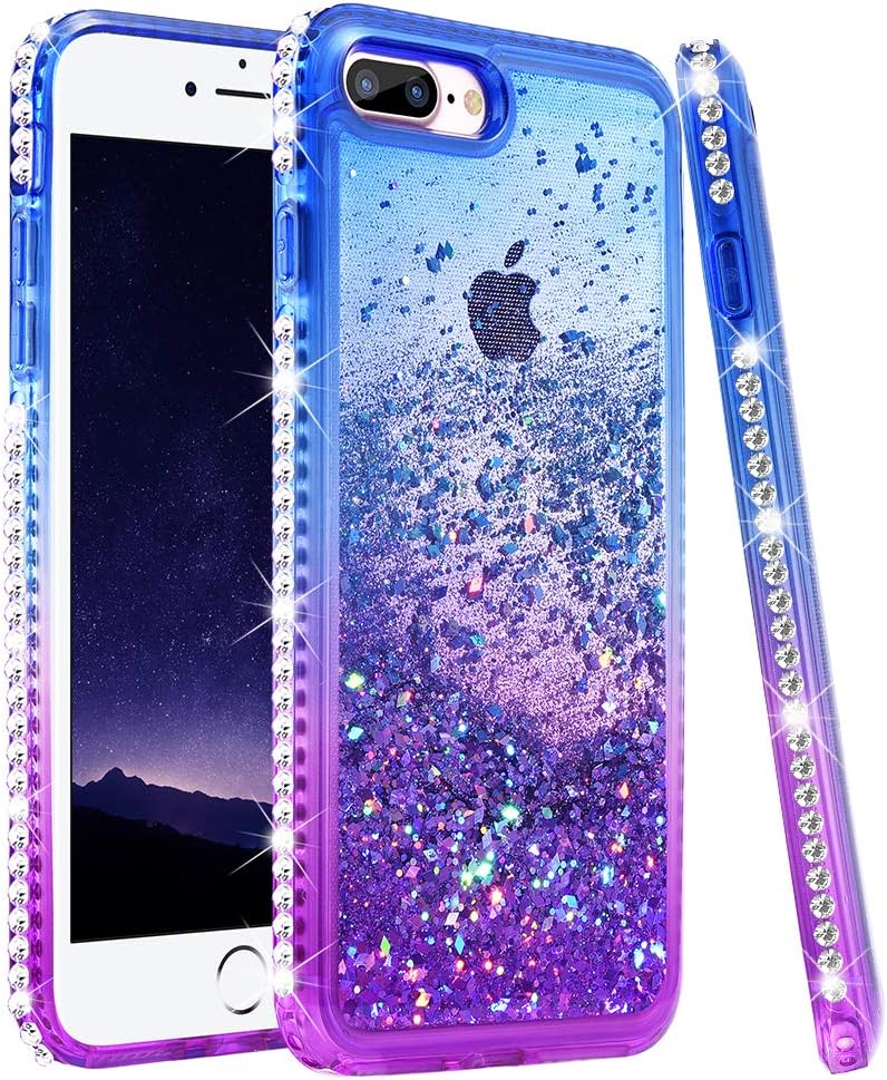 Ruky iPhone 6 Plus Case, iPhone 6s Plus Glitter Case, Colorful Quicksand Series Soft TPU Glitter Liquid Floating Bling Diamond Women Girls Case for iPhone 6 Plus/6s Plus/7 Plus/8 Plus (Blue Purple)