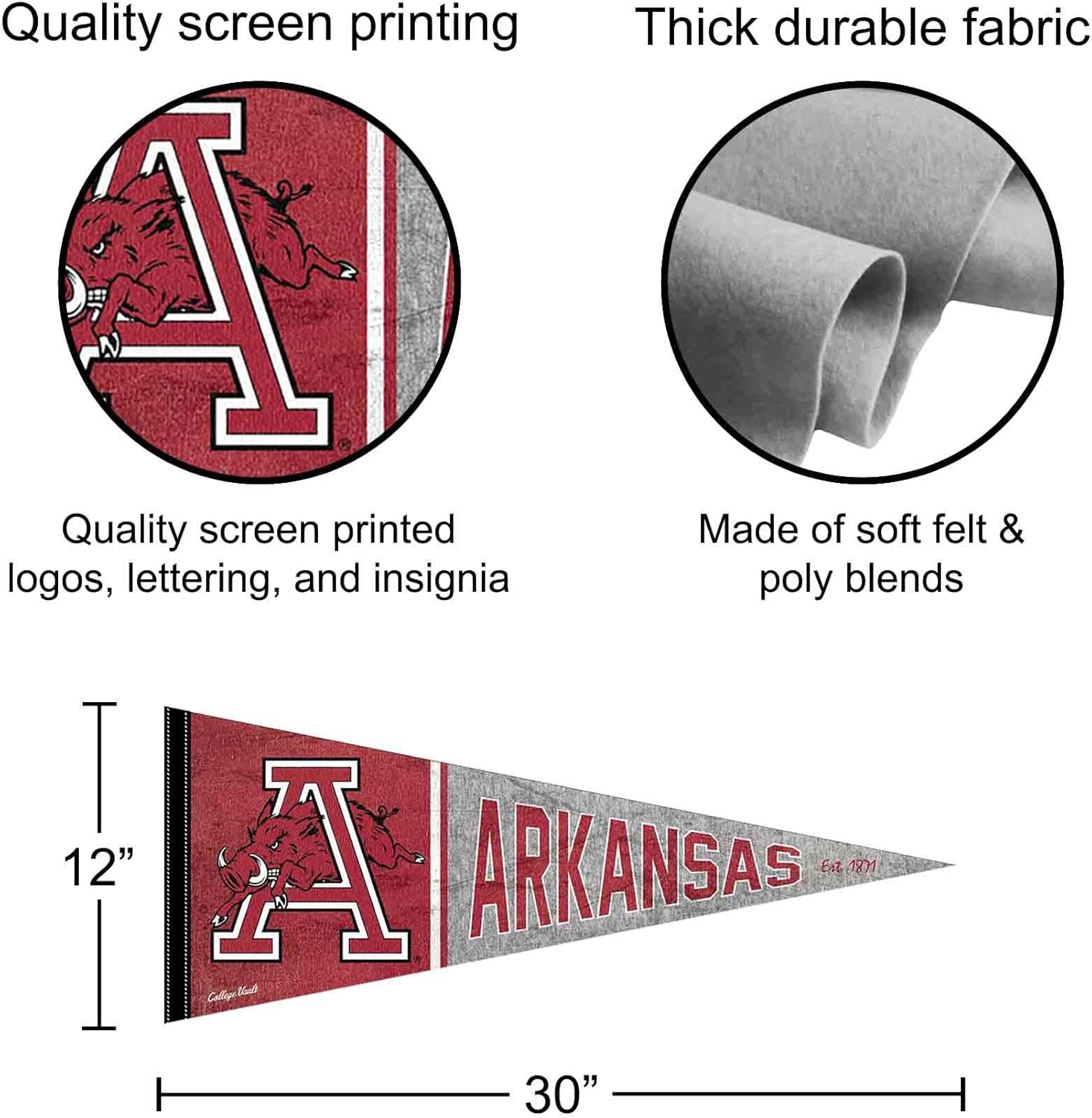 Arkansas Razorbacks Pennant Throwback Vintage Banner - Image 2