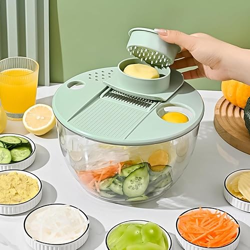 Miniatura 6 de Airpro Spinner de Ensalada Grande, Tazón de Lavado de Frutas y Vegetales, Spinner de Lechuga y Secador de Pasta y Papas Fritas con 5 Cuchillas,