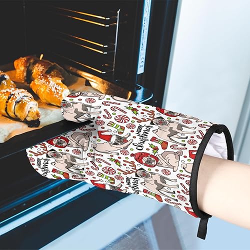 Miniatura 5 de Pug Dog - Juego de guantes de horno y soporte para ollas resistentes al calor, guantes de cocina, 2 unidades, almohadillas calientes y guantes de