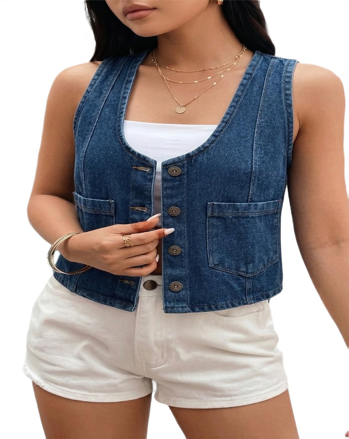 maykr Women Waistcoat,Blue Denim Waistcoat 6-picture-41