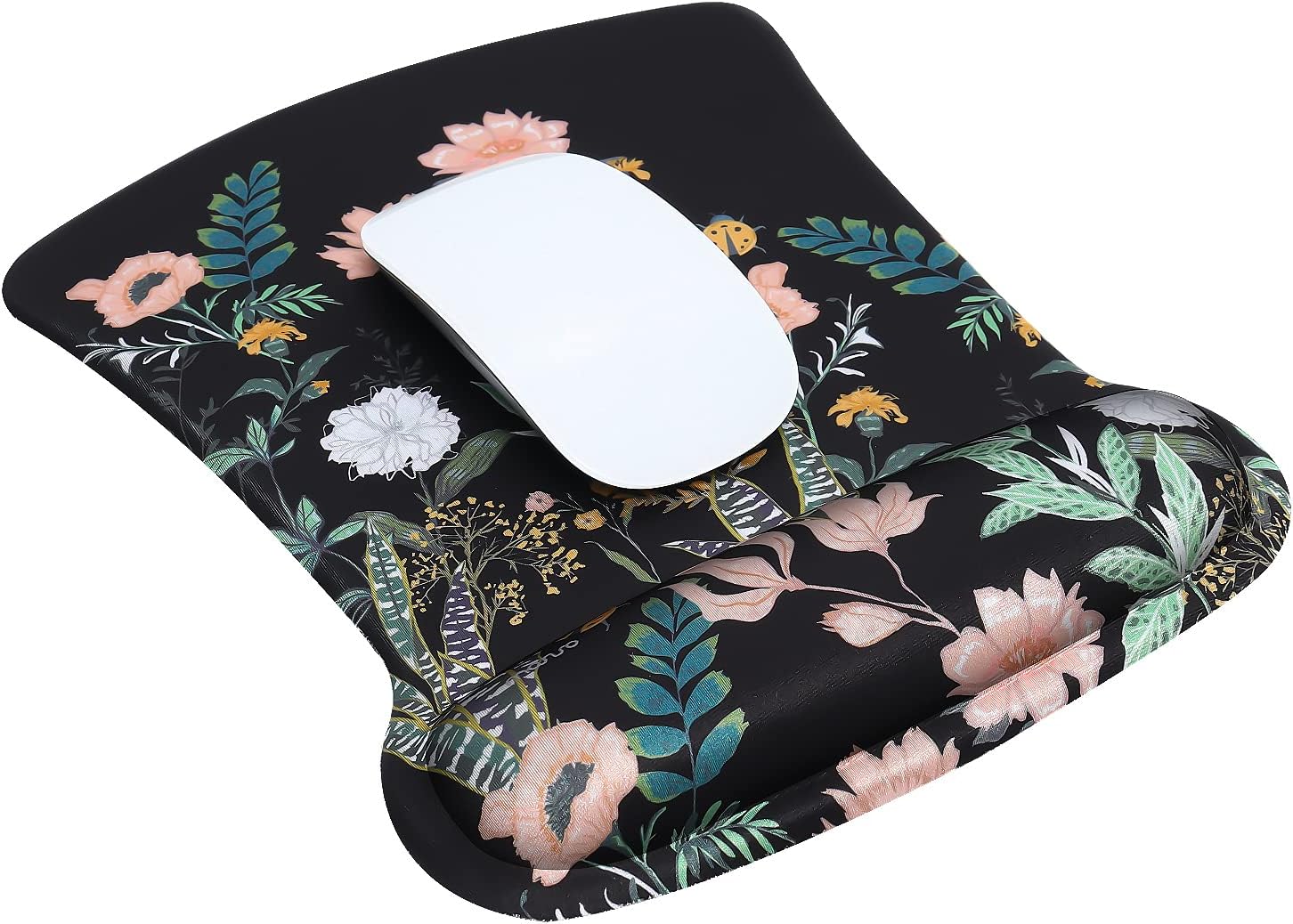 MOSISO Wrist Rest Support for Mouse Pad&Keyboard Set, Wild Flowers Ergonomic Mousepad&Coaster Non-Slip Base Home/Office Pain Relief&Easy Typing Cushion with Neoprene Cloth&Raised Memory Foam, Black - Image 7