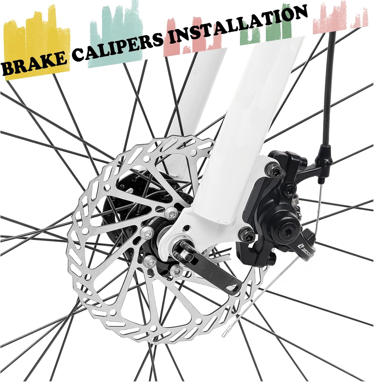 BUCKLOS Mountain Bike Mechanical Disc Brake Caliper with Adapter, MTB Dual Piston Line Pulling Brakes Aluminum Alloy Calipers Front +Rear with Brake Pads for Road Bike, Mountain Bike