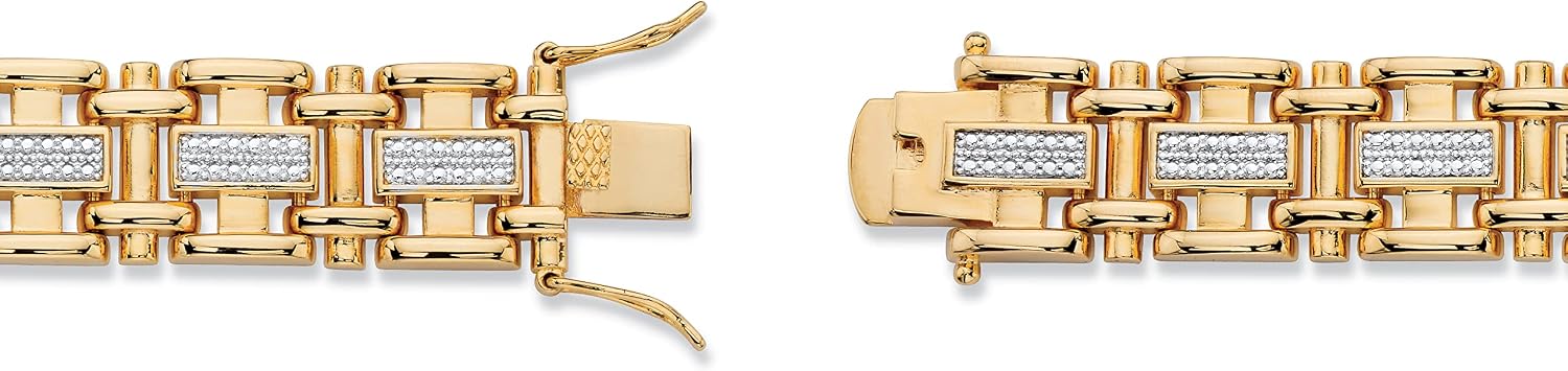 PalmBeach Men's Yellow Gold-plated Genuine Diamond Accent Link Bracelet (14mm), Box Clasp, 8.5 inches