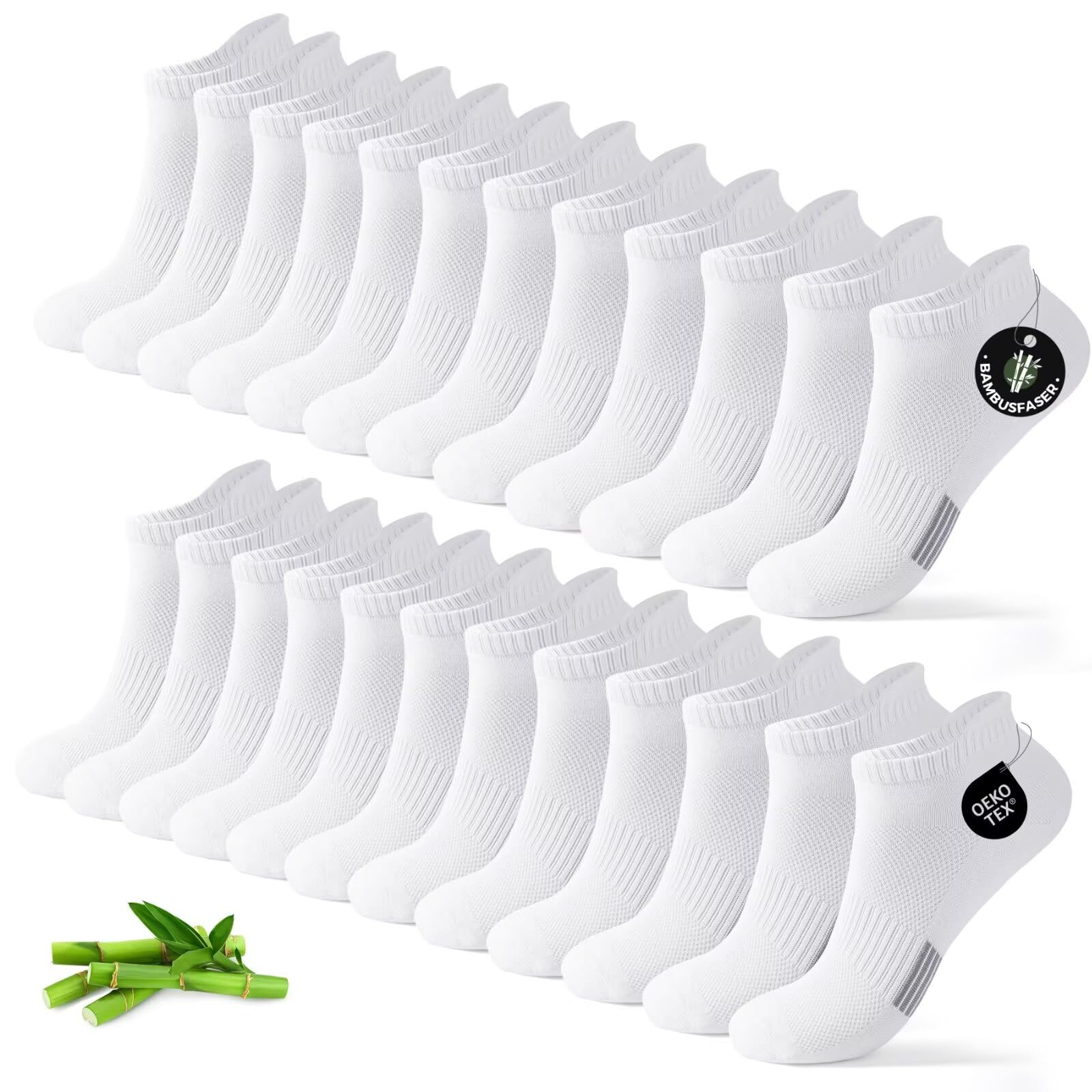 FALARY 12 Paar Bambus Sneaker Socken Damen Herren Atmungsaktive Kurz Sportsocken Laufsocken Unisex Socks Weiß 35-38