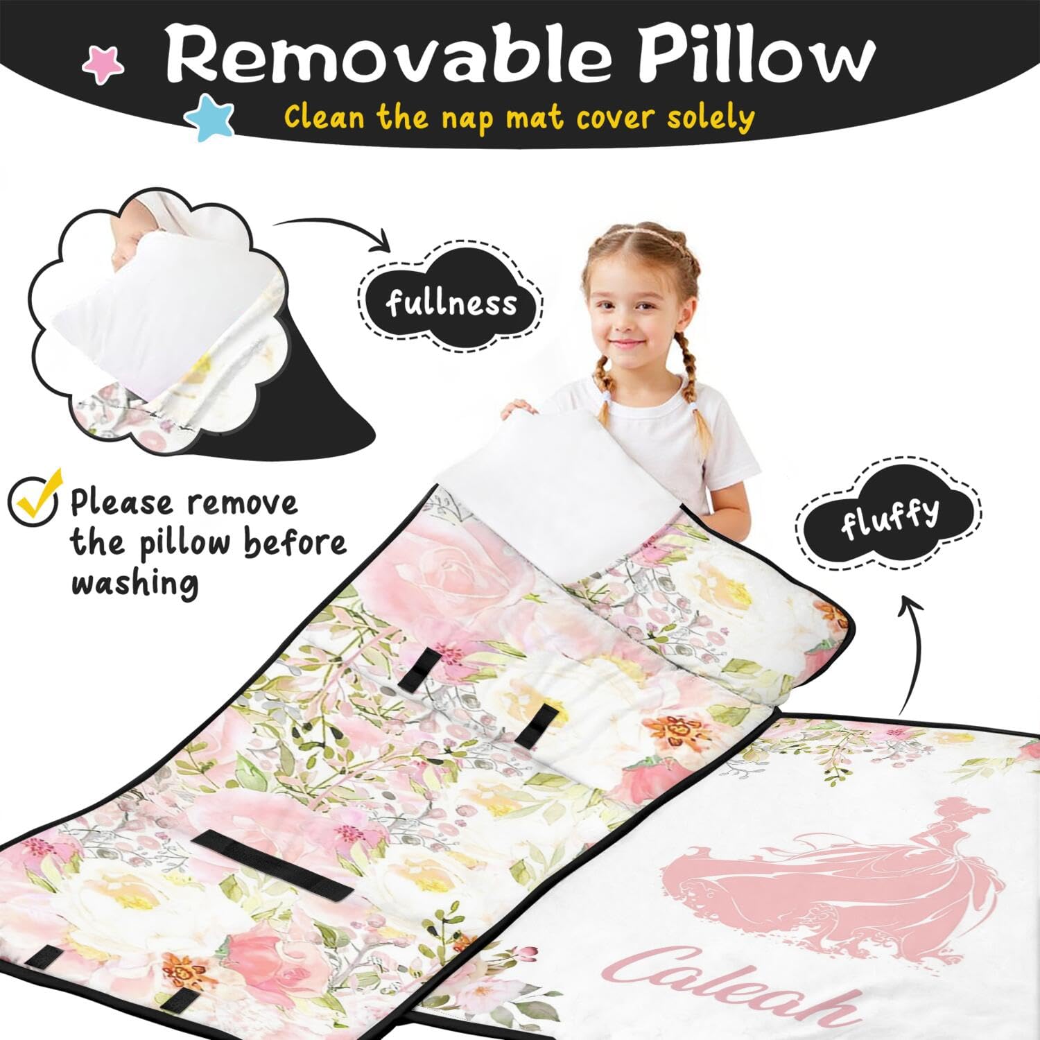Personalized Toddler Nap Mat with Name – Custom Princess Sleeping Bag with Pillowcase & Blanket for Girls – Ideal Slumber Bags for Daycare, Preschool & Kindergarten