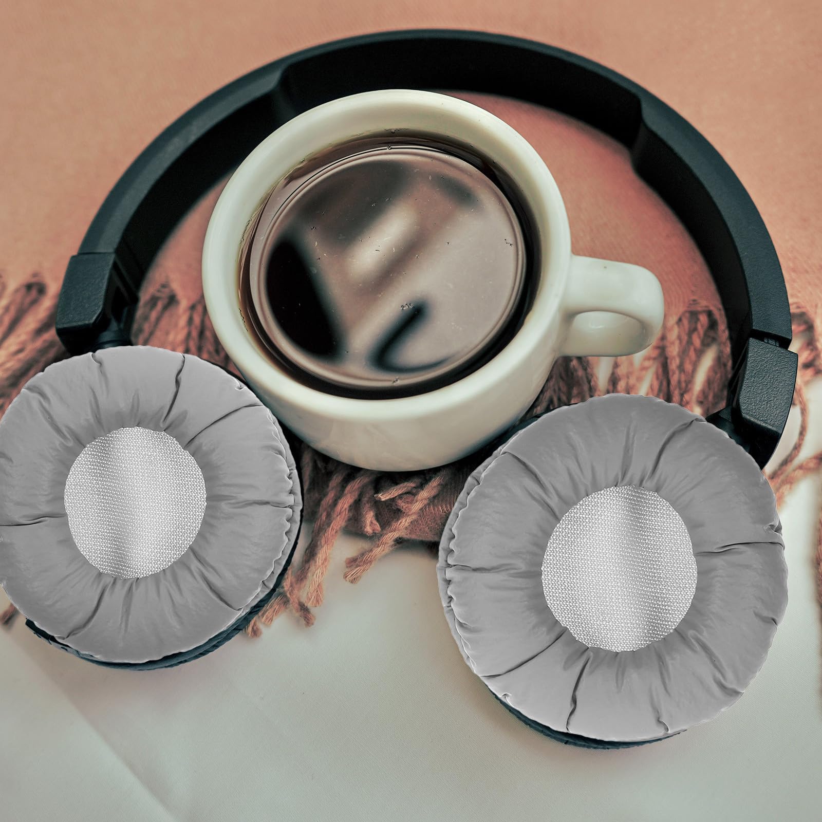 Coussinets d'oreille de Rechange en Éponge Gris pour Casque 50 Mm Compatible, Housse Coussinets Oreillettes Confortables et Solide, Accessoires Audio Remplacement Écouteurs