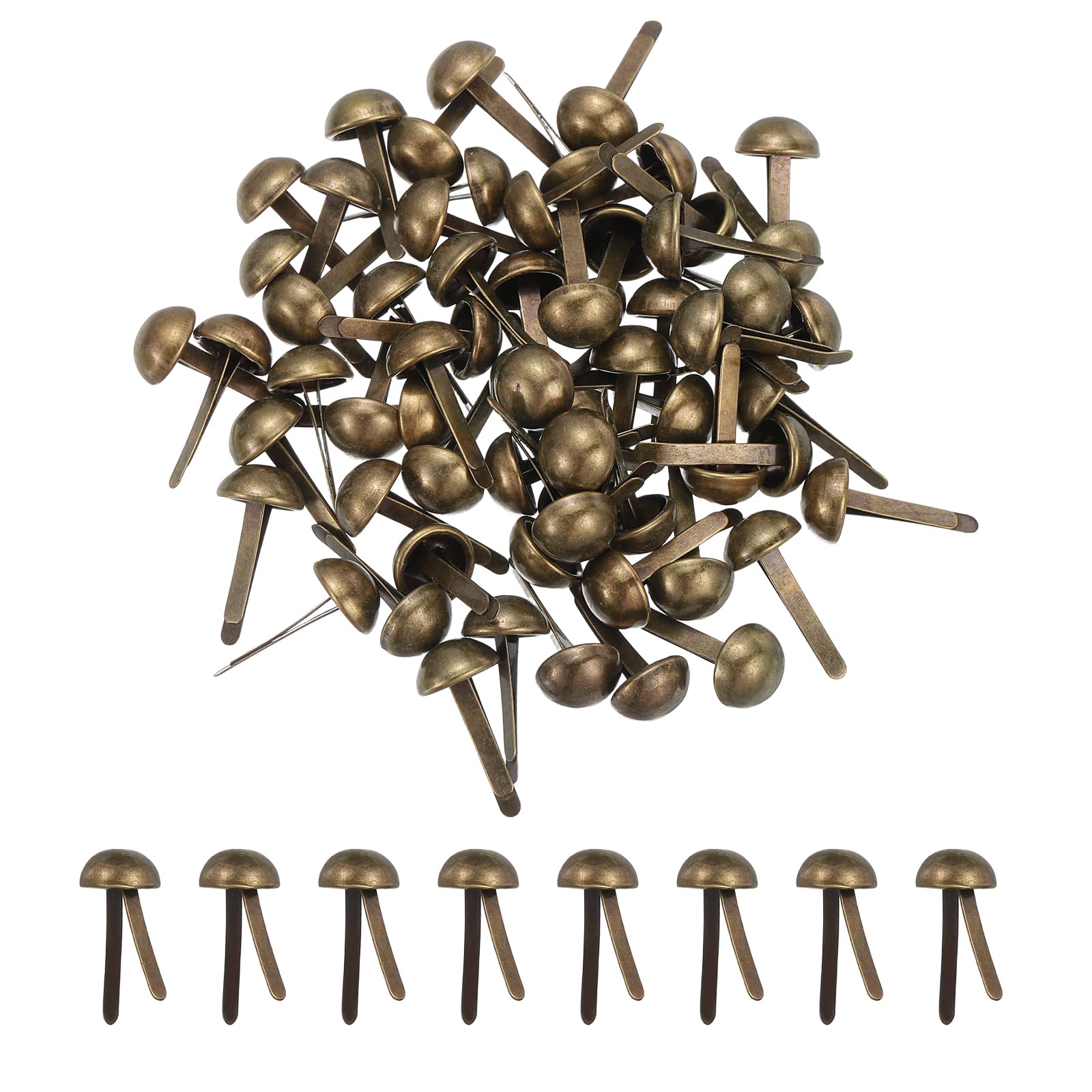 PATIKIL 120 Pcs Brads Paper Fasteners, 8 x 17 mm Metal Round Head Split Pins, Prong Brads for Scrapbooking Leather Craft Decorative DIY Supplies, Bronze