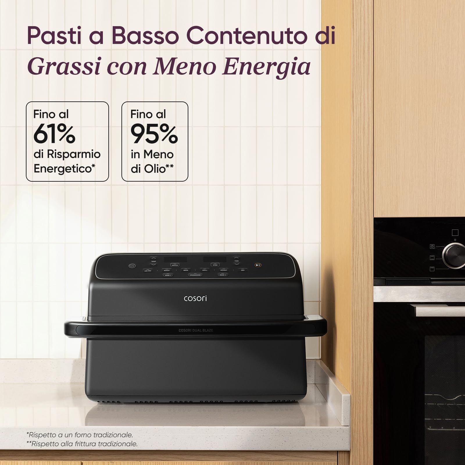 Cosori Friggitrice ad Aria Twinfry Compact 8,6 Litri, Doppio Cestello 4,3L+4,3L e Separatore Rimovibile, Doppia Resistenza Air Fryer, Rivestimento Ceramico No PFAS, 6 Funzioni, 35-240℃, 2700W