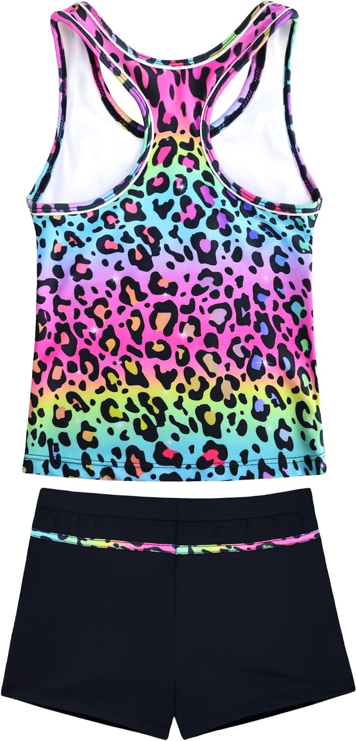 Girls Tankini 2 Piece Swimsuit Racerback with Shorts Quick Dry Bathing Suit for Girls 3-14Y
