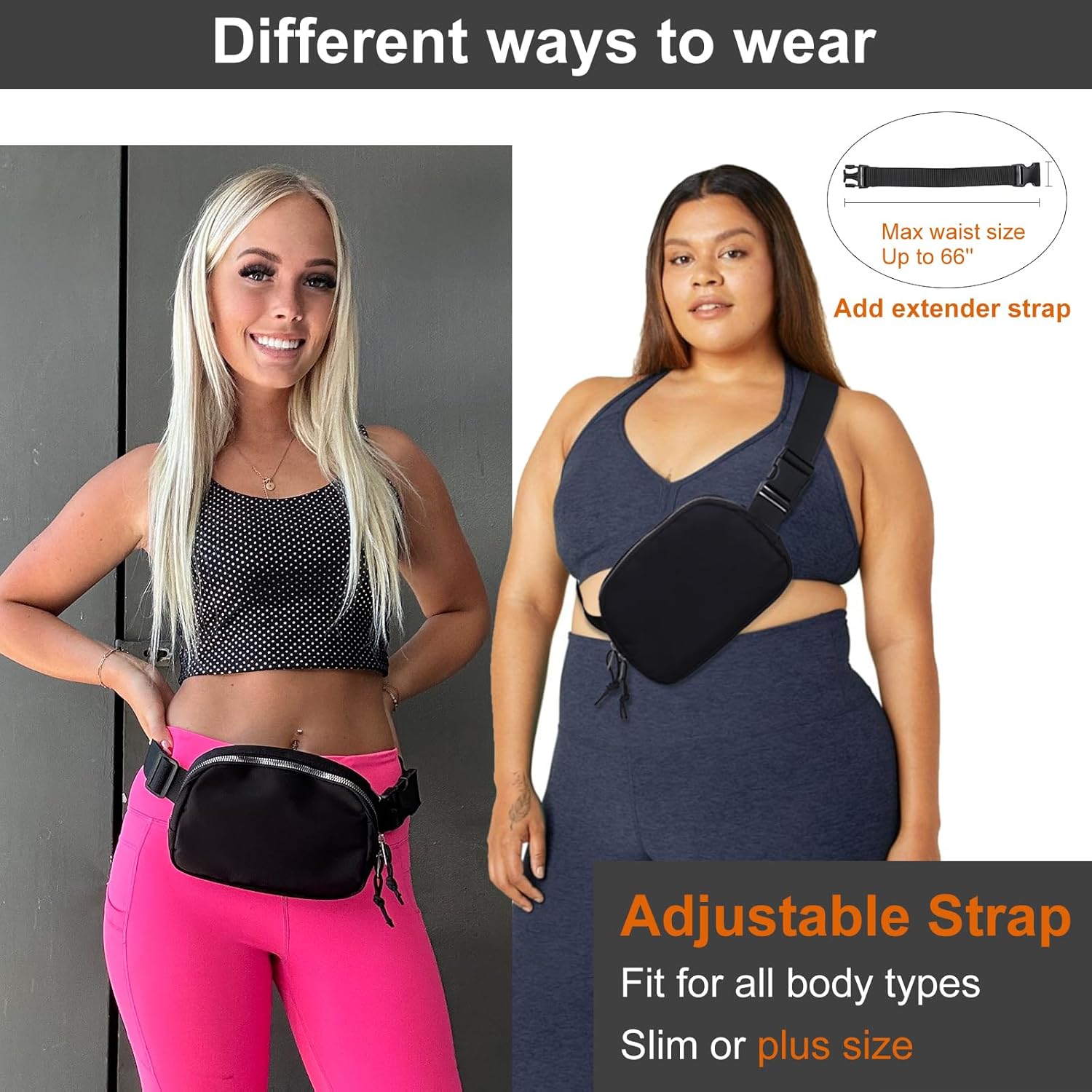 Mini Belt Bag for Women, RFID Small Fanny Pack, Womens Fashion Waist Packs with Extender Strap, Crossbody Bum Bags - Image 2