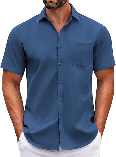 COOFANDY Mens Short Sleeve Casual Button Down Shirts Summer Untucked Dress Shirts with Pocket