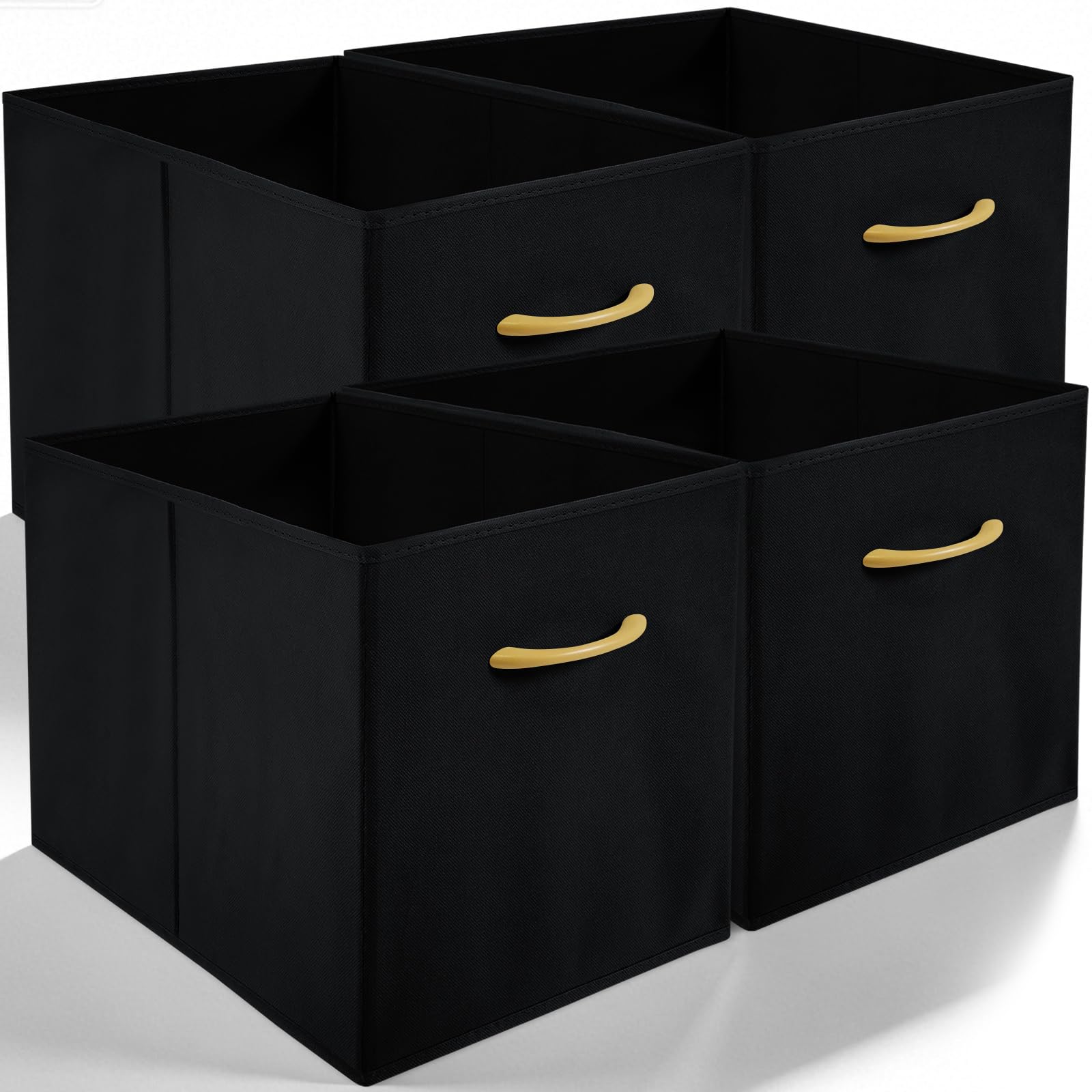 Amazing Tour 4 PCS Cube Storage Boxes 33x38x33 Black,Foldable Fabric with Handles Collapsible for Home Office Nursery Organiser - Clothes Basket Containers