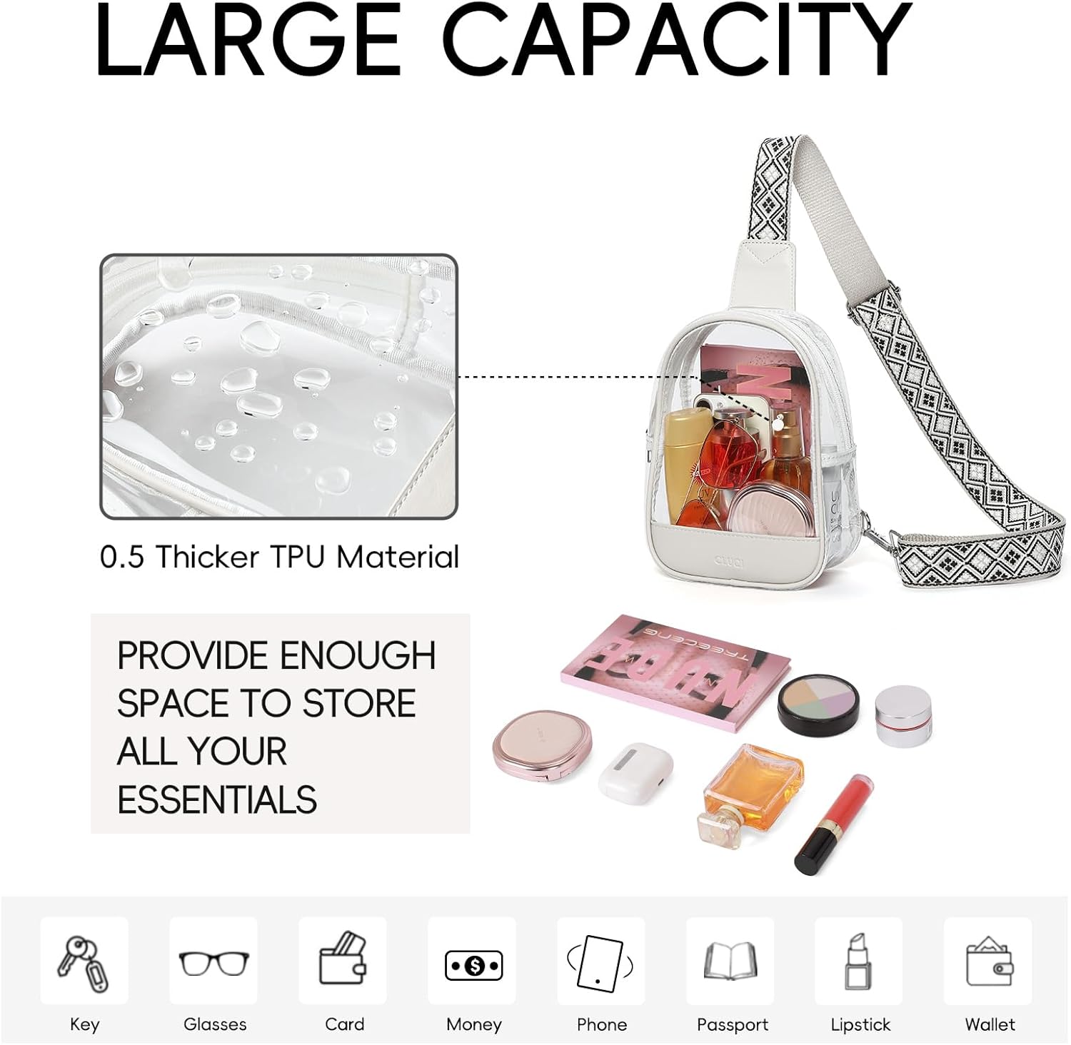 CLUCI Clear Bag for Stadium Events, Clear Crossbody Bag, Small Transparent Purses - Image 5