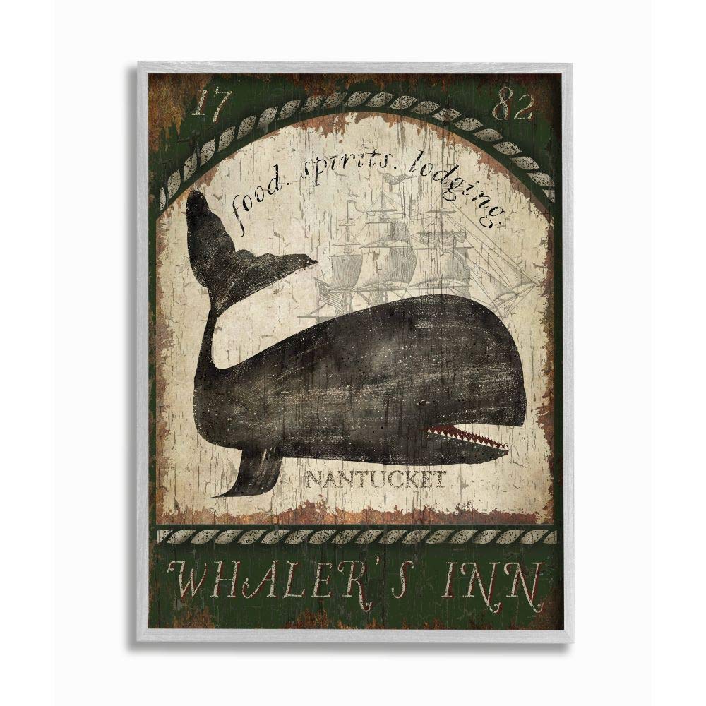 The Stupell Home Décor Collection Vintage Nantucket Whaler's Inn Sign Gray Framed Wall Art, 11x14, Multi-Color