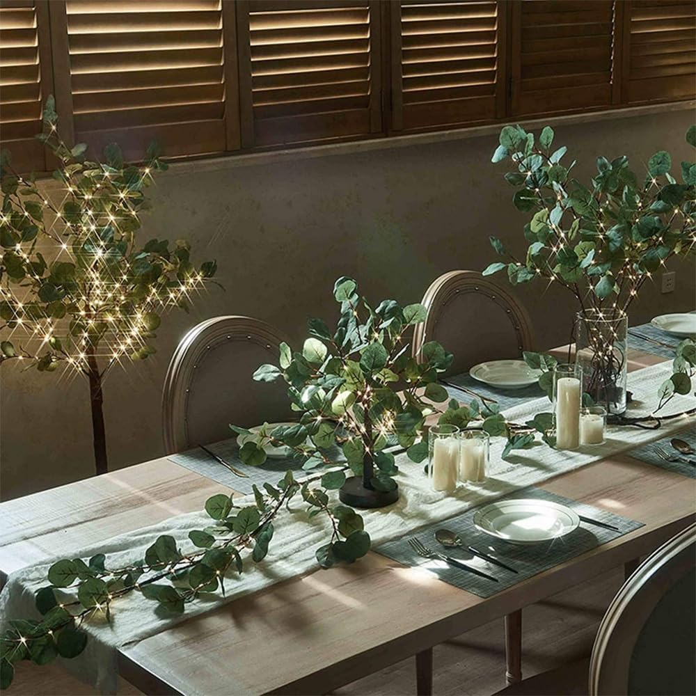 Tree Fairy Light Olive Vine, 6FT 96 LED Fairy Lights Prelit - Battery Operated, Pre-lit Lighted Artificial Olive Garland with Timer for Christmas Fireplace Decorations (2pcs Round)