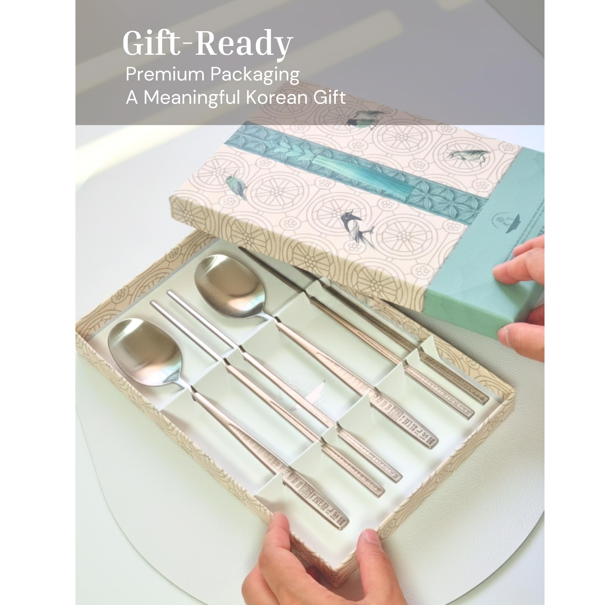ONGI Korean Spoon and Chopstick 2 Set – Premium 18/10 Stainless Steel – Hangul Design – Gift-Ready – Made in Korea – Dishwasher Safe (Yongbi Silver 2 Set) — Amazon image 9