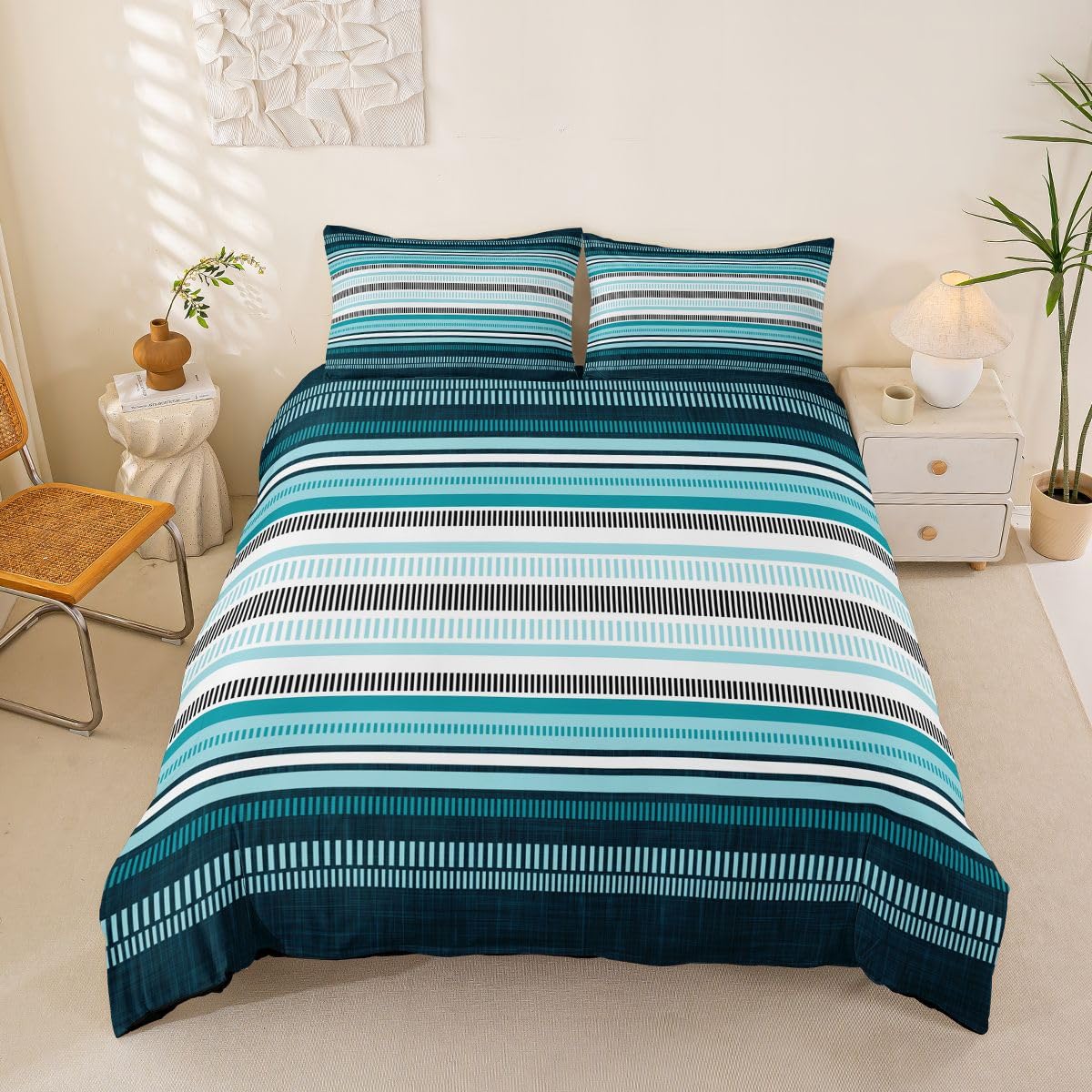 Homemissing Retro Striped Bettwäsche Set 155x220cm Erwachsene Kinder Jungen
