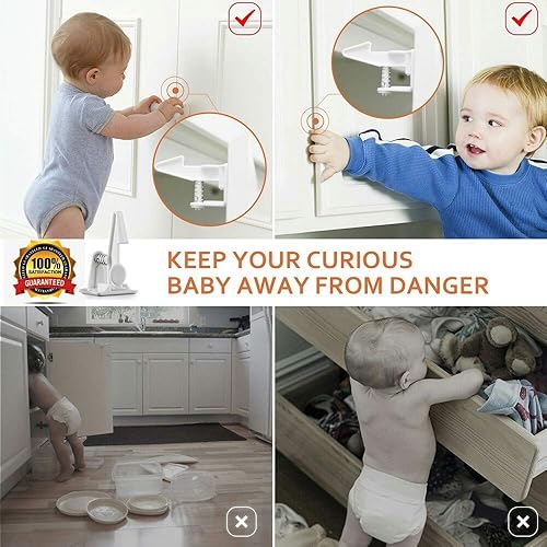 Miniatura 5 de Cerraduras de gabinete a prueba de bebés, 12 cerraduras a prueba de bebés sin taladrar para armarios y cajones con 4 protectores de esquina y 2