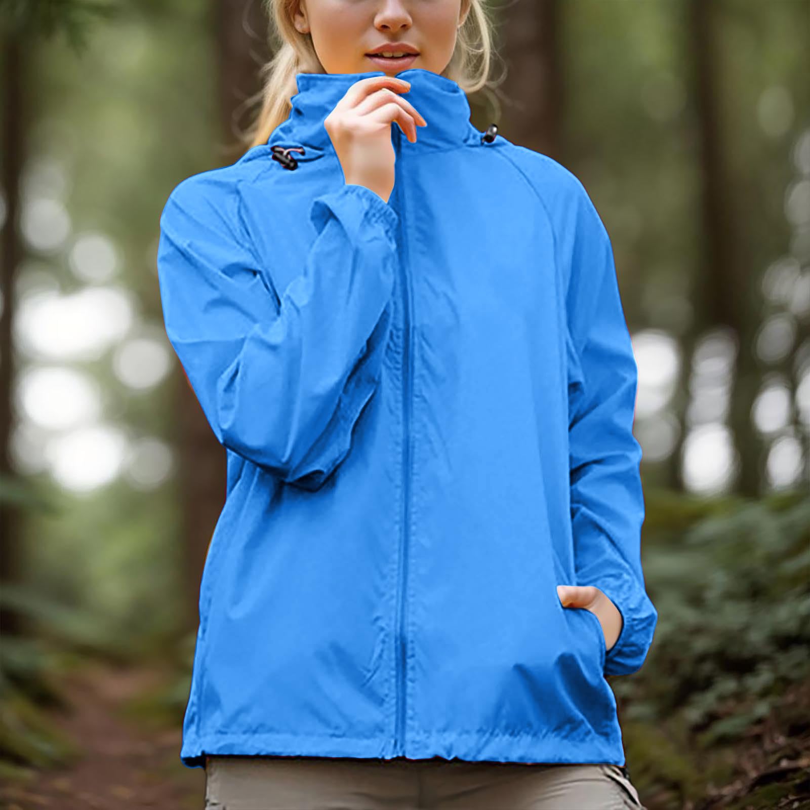 Women's Lightweight Hooded Jacket Sun Protection Hoodies Waterproof Packable Raincoat Golf Hiking Travel Windbreaker