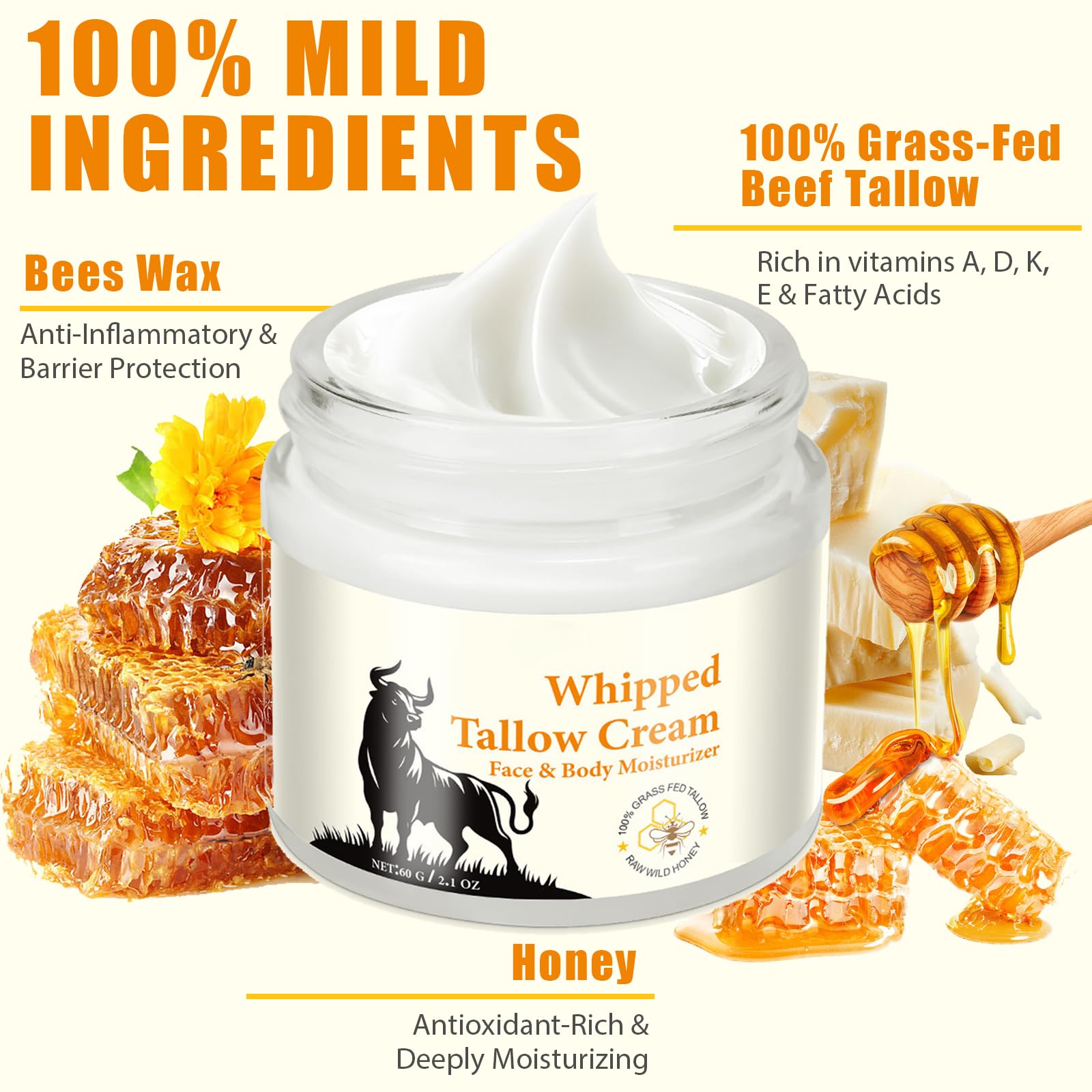 Wormeer Beef Tallow and Honey Balm, Deep Hydration for Dry & Aging Skin - Image 4