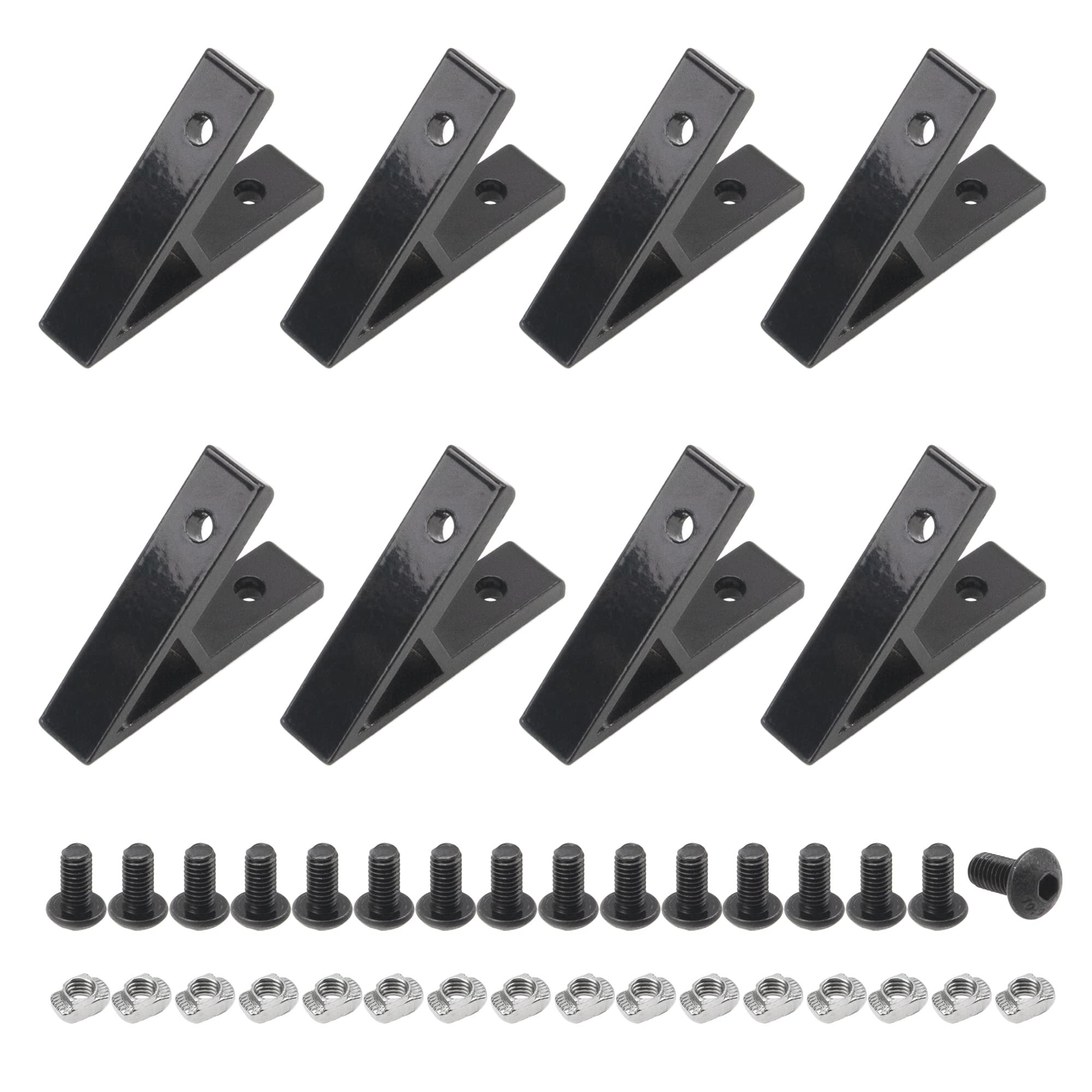 Rrina 8Pcs 45 Degree Angle 2020 Aluminum Profile Corner Bracket Joint Braces Connectors with Screws T-Nuts Black