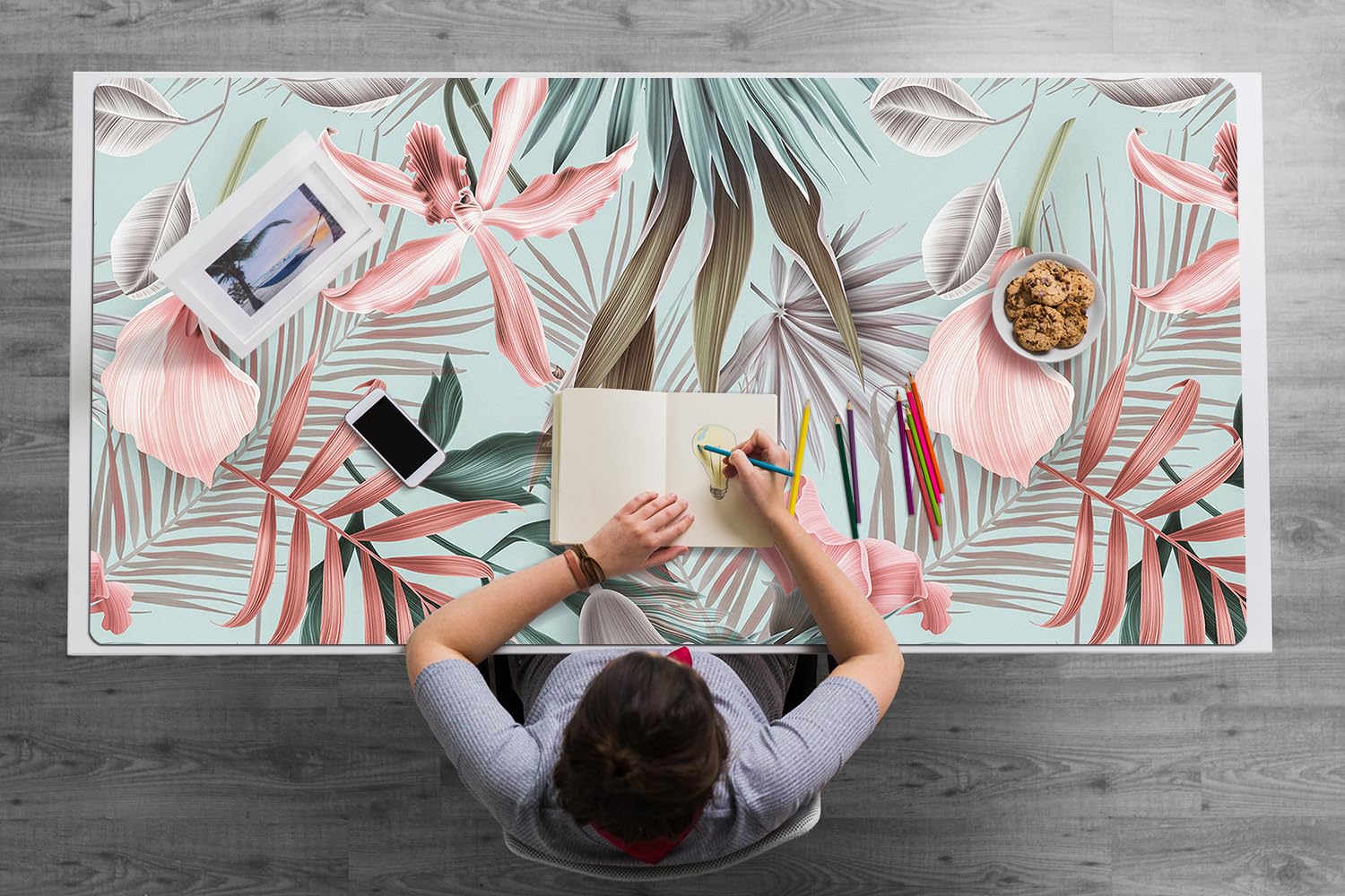 Sottomano da Scrivania 120x60 cm Superficie Protettiva per Ufficio e Casa in Vinile PVC Facile da Pulire Impermeabile Antiscivolo Protezione e Decorazione - Fiori pastello