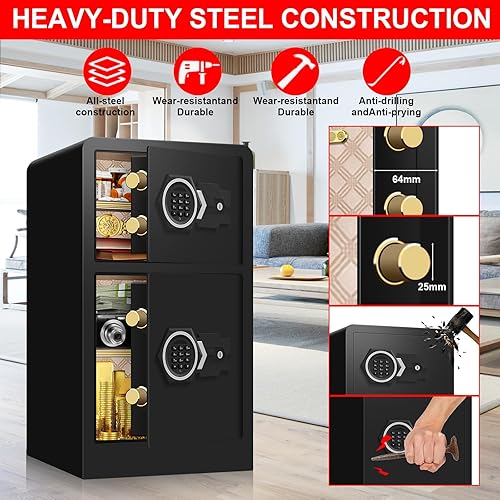 Miniatura 7 de Caja fuerte doble extra grande de 5.5 pies cúbicos para el hogar, resistente al fuego, impermeable, antirrobo digital con compartimento oculto, caja