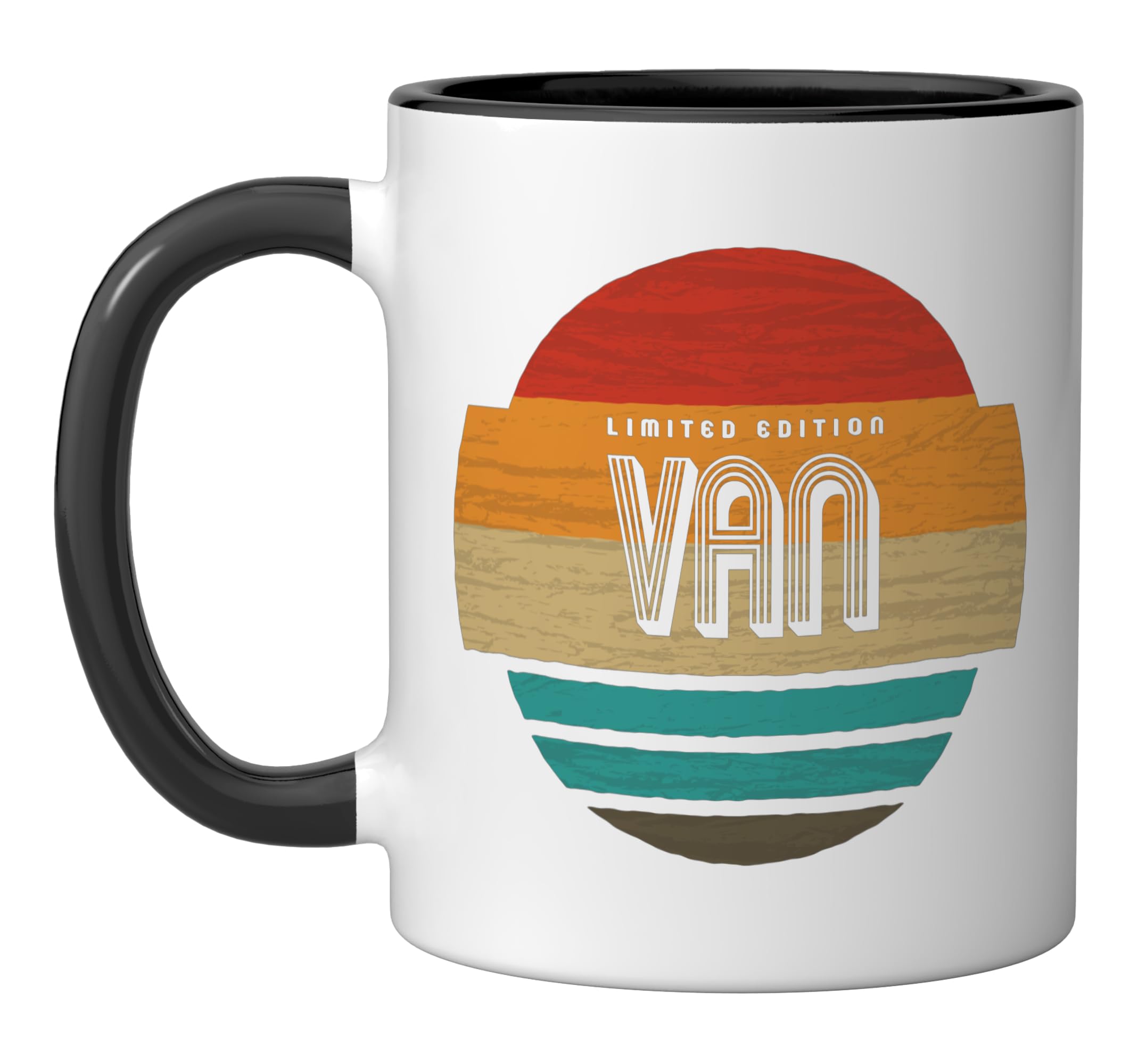 Van Name Retro Vintage Sunset Limited Edition Ceramic Mug, Black/White