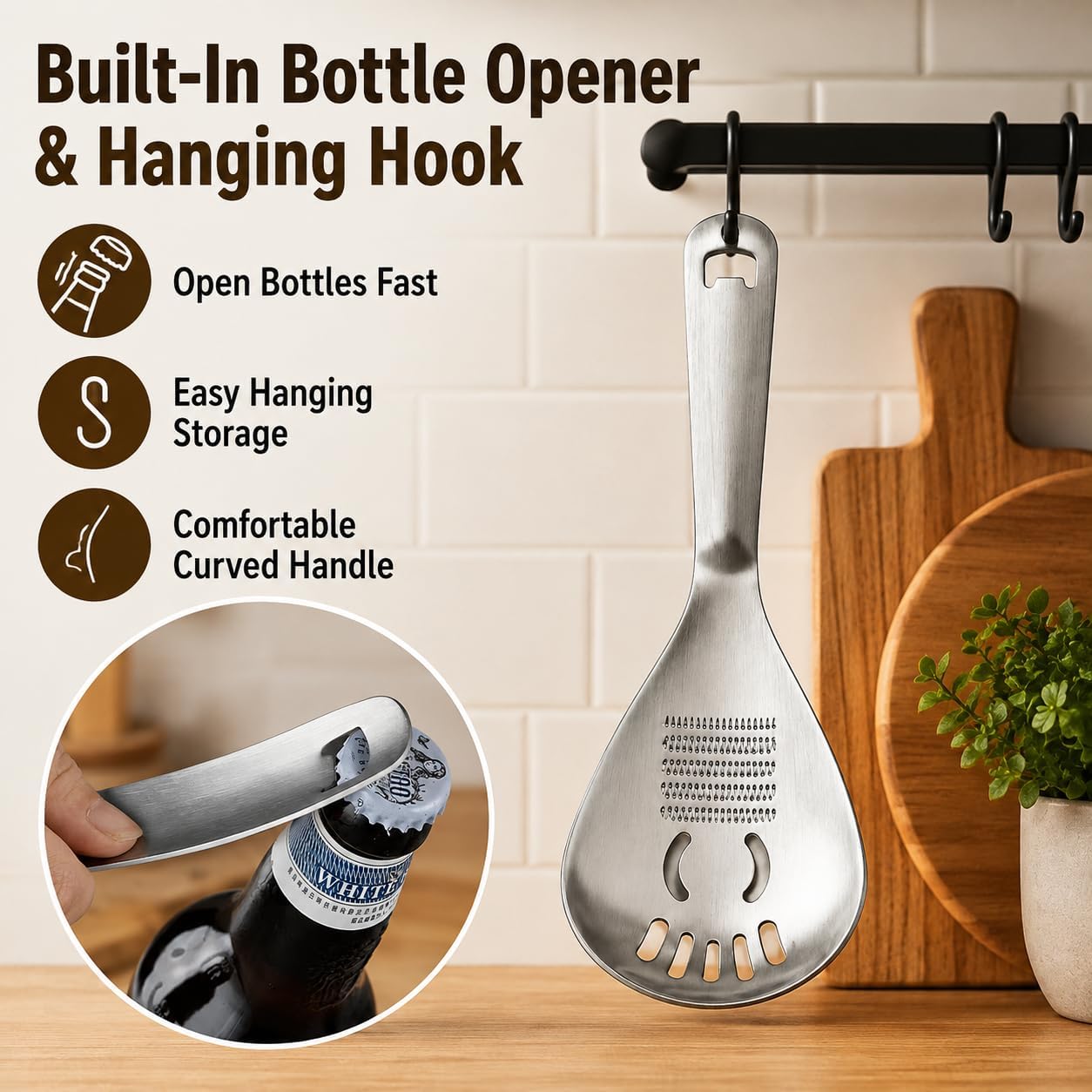 5 in 1 Cooking Spoon, Stainless Steel Egg Separator, Masher & Strainer