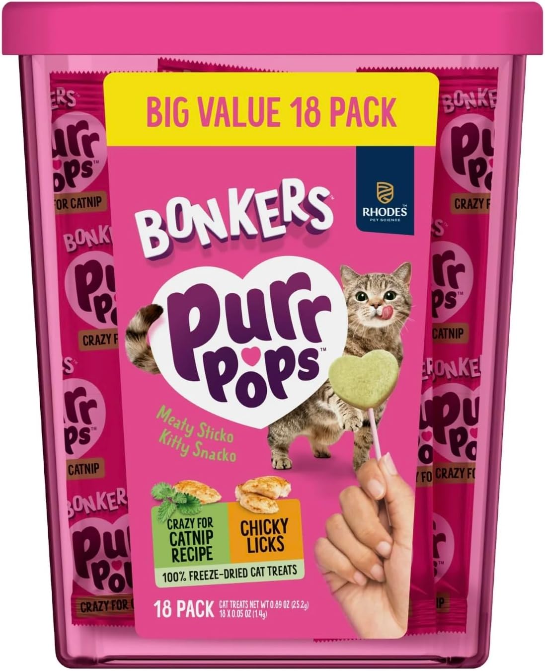 Bonkers Purrpops Freeze-Dried Cat Treats, Catnip and Chicken Flavors, 18 Count Value Pack