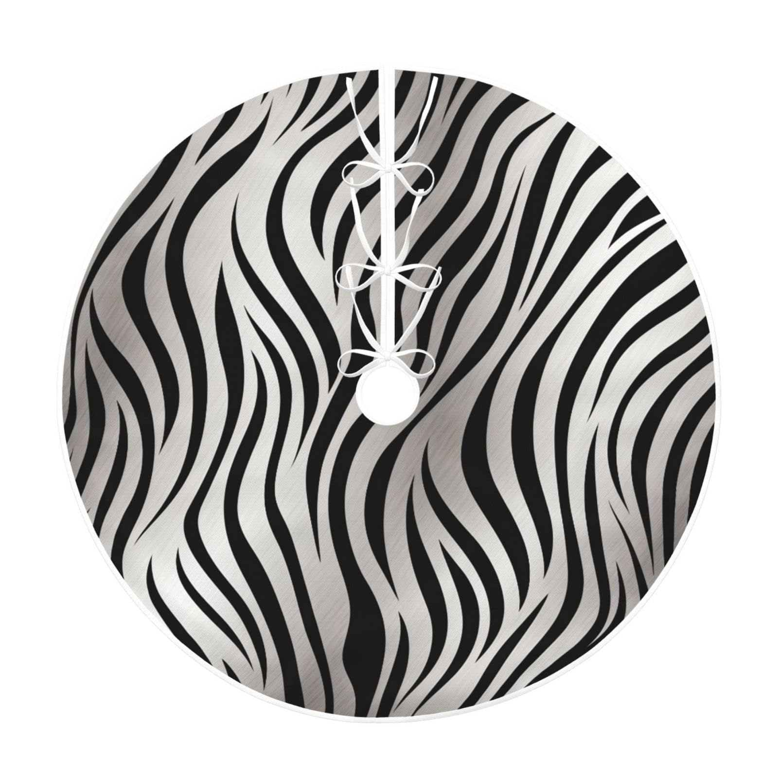 Zebra Print Printed Imitation Linen Christmas Tree Skirt with Hemp Bandage, Xmas Tree Cover Mat for Christmas New Year Party Home Decor, 30 inch