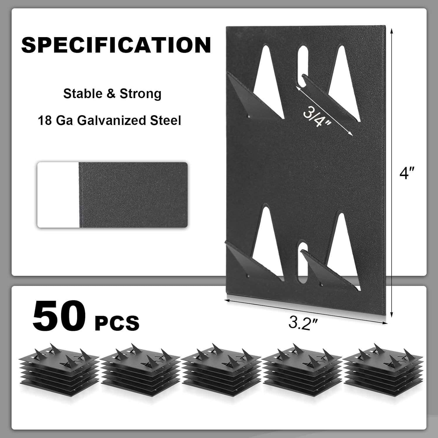 Blulu 50 Pcs Impaling Clips Acoustic Panels Surface Mount Impaler, 8 Ga Galvanized Steel Plate with Protruding Triangular for Gypsum Board Plywood Masonry (Black)