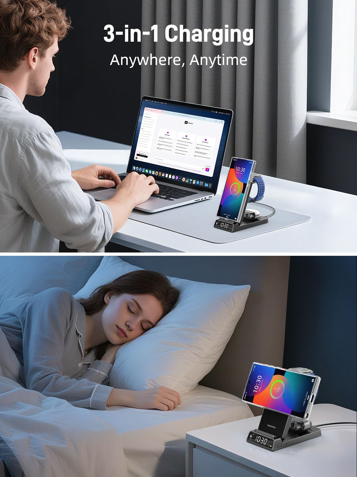 Indukcyjna stacja ładująca do Samsung, 3 w 1 Mag Safe stacja ładująca do Samsung Galaxy S26 Ultra/S25 Ultra/Z Fold/Flip 7, składana ładowarka do zegarka Galaxy Watch Ultra/8/7/6, Galaxy Buds 4/3 Pro