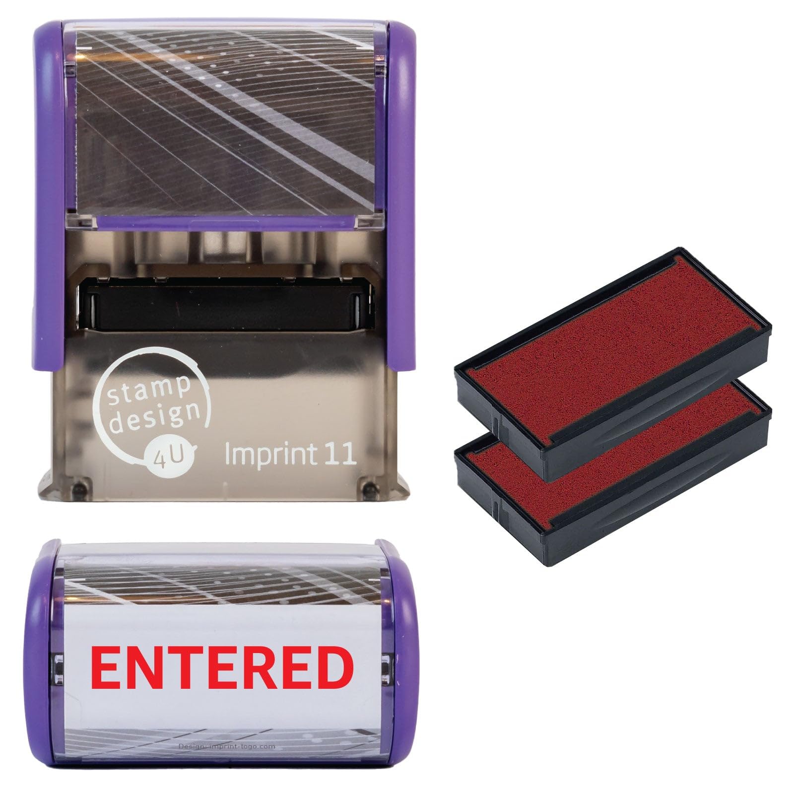 Entered Self Inking Rubber Stamp for Stamping Your Entered Documents - Red Entered Stamp with 2 Extra Inkpad