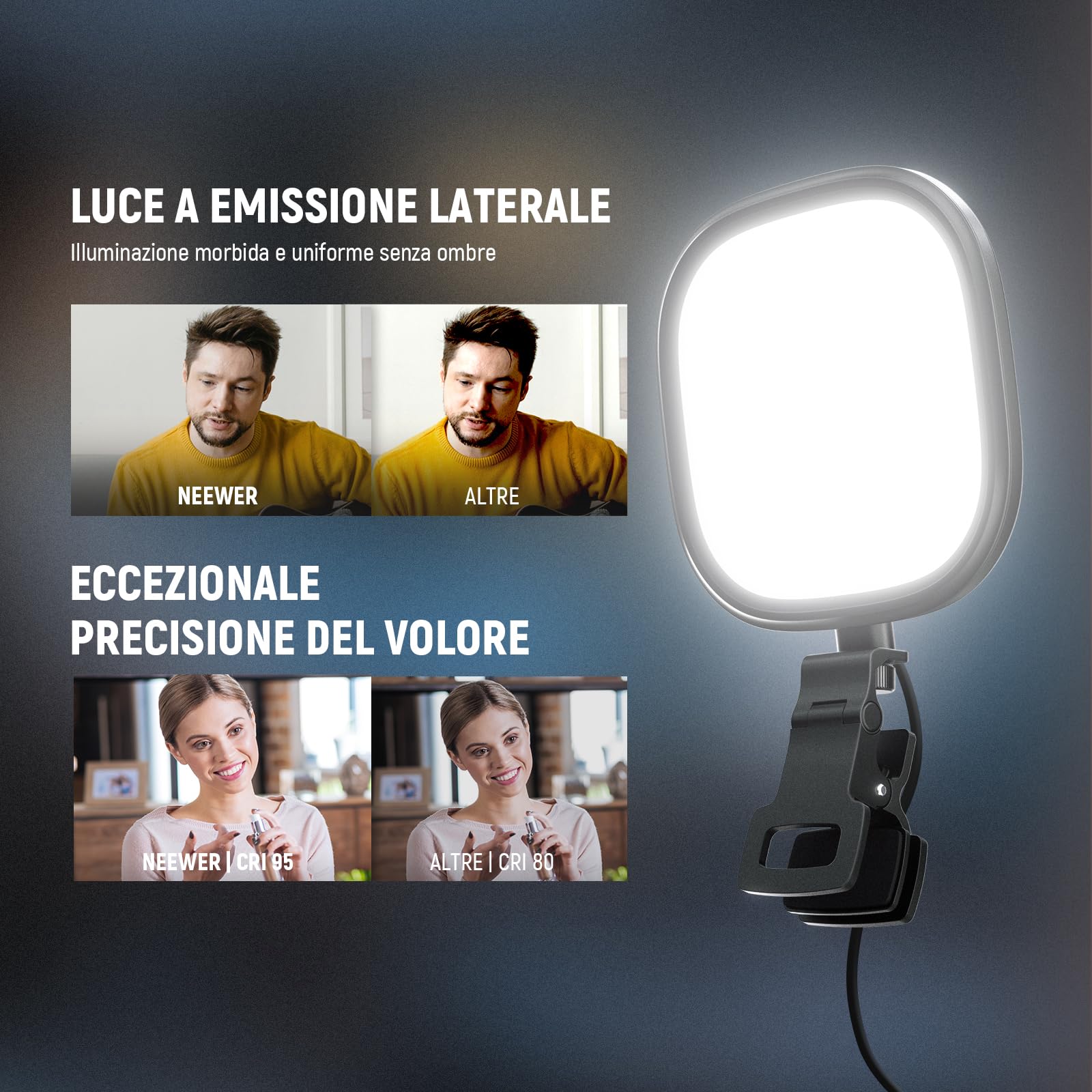 NEEWER Basics Luce Streaming LED da 10W 5”, Lampada da Scrivania USB a Schermo Intero Edge Lit con Clip Bicolore CRI95 per Monitor Laptop Computer Webcam Videoconferenza Zoom Call Registrazione, NL10