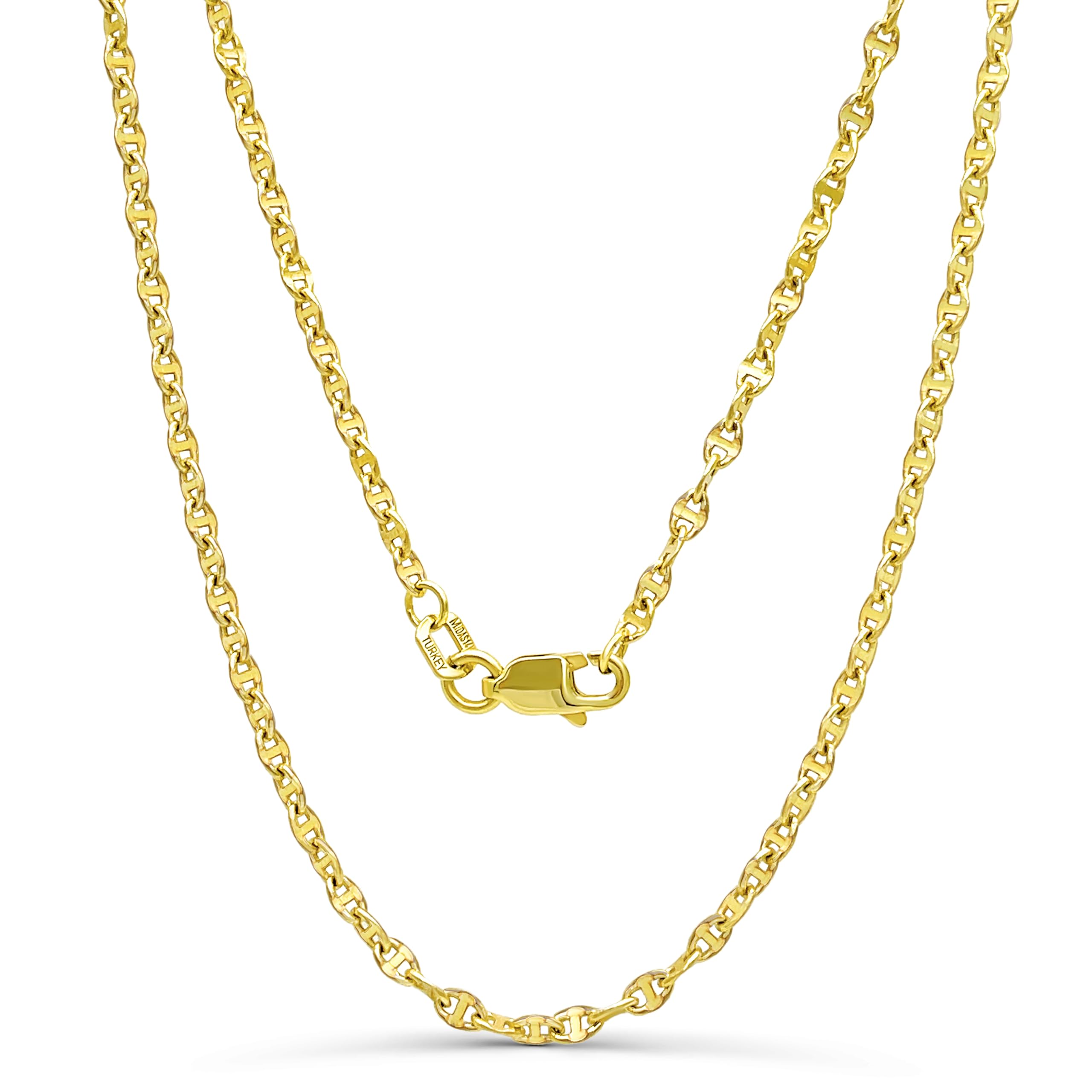 JEWELHEART 14K Real Gold Hammered Mariner Chain - 2mm Twisted Anchor Link Chain - Dainty Diamond Cut Yellow Gold Pendant Chain Necklace For Women with