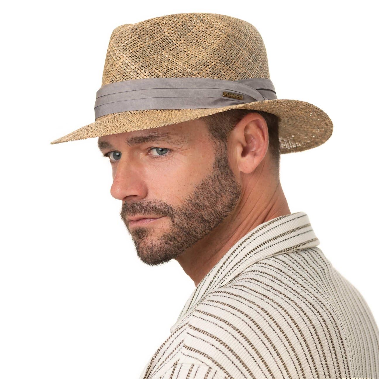 Stetson Caney Seagrass Traveller Herrenhut Sonnenhut mit elegantem Garniturband Unifarbener Strohhut Frühjahr Sommer