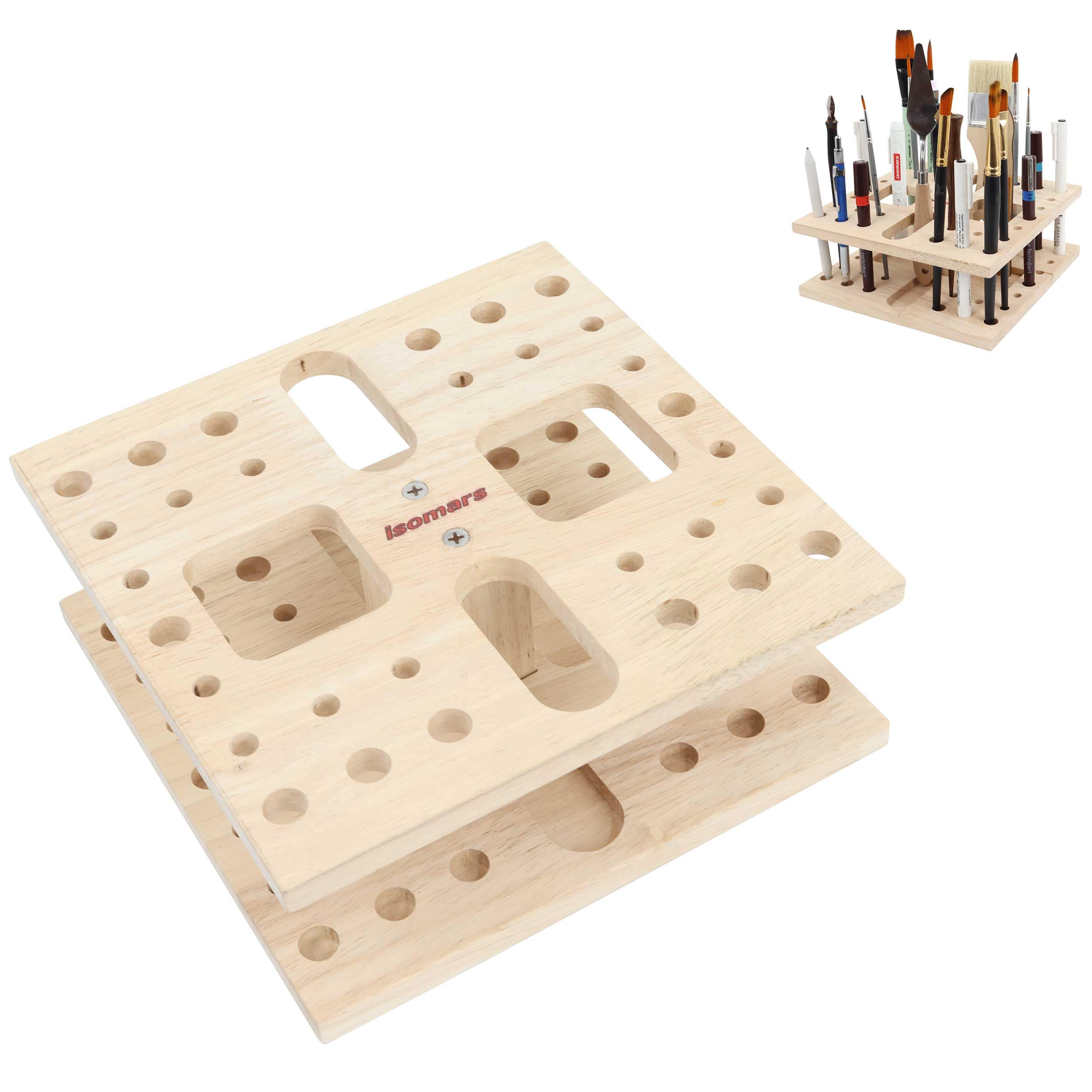 Isomars Wooden Art Tools Brush Stand - Square Brush Organiser for all kind of paint brush handles and other drawing instruments (WITHOUT BRUSHES)-image-10