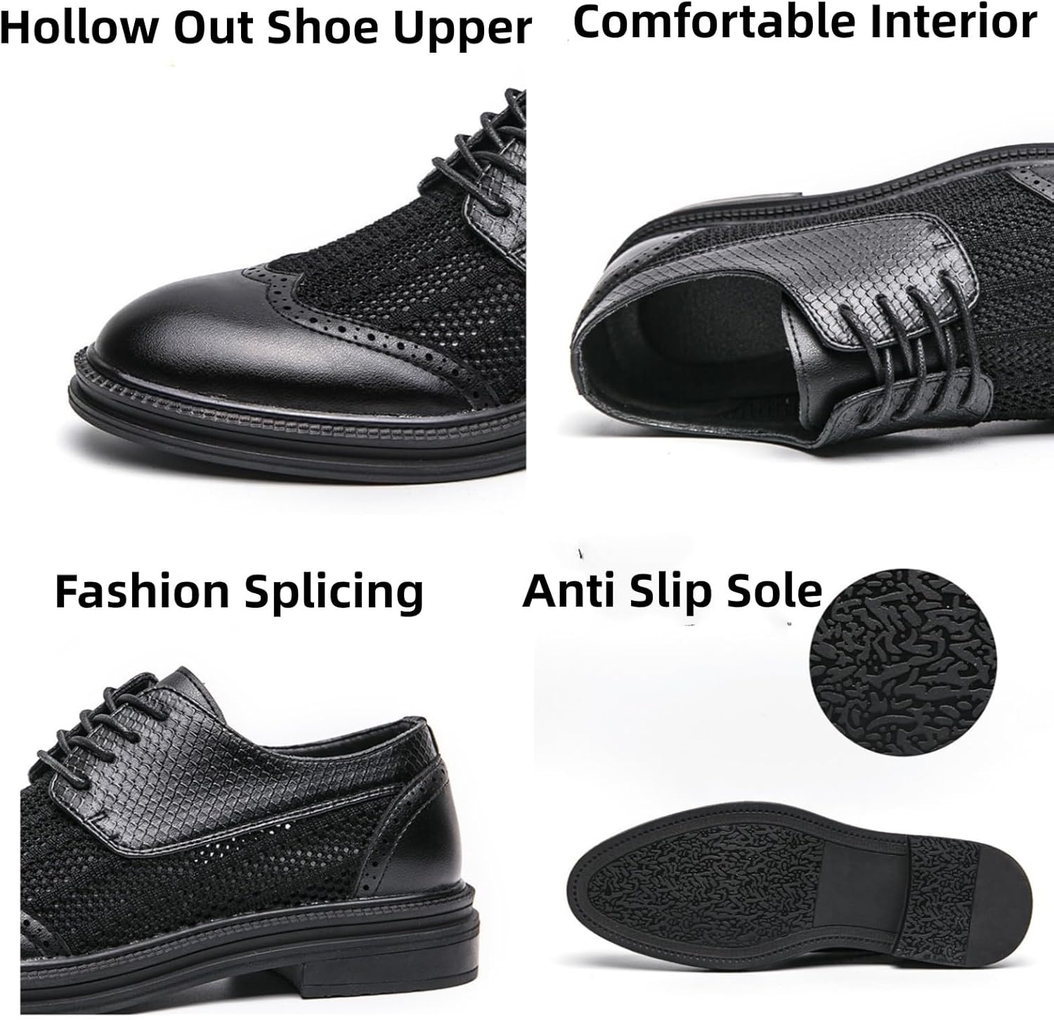 FOTN Mens Hollowed Mesh Brogue Formal Oxford Shoes Casual Lightweight Wingtip Business Dress Work Derby Shoes - Image 4