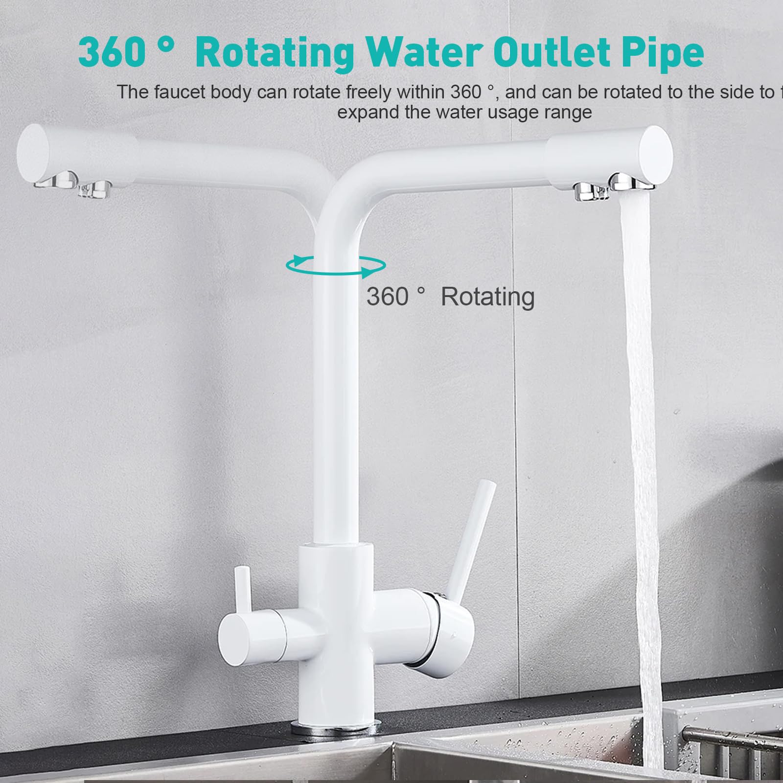3 Way Kitchen Tap, 3 in 1 Kitchen Sink Mixer Tap with Drinking Filtered Water Outlet - Image 4