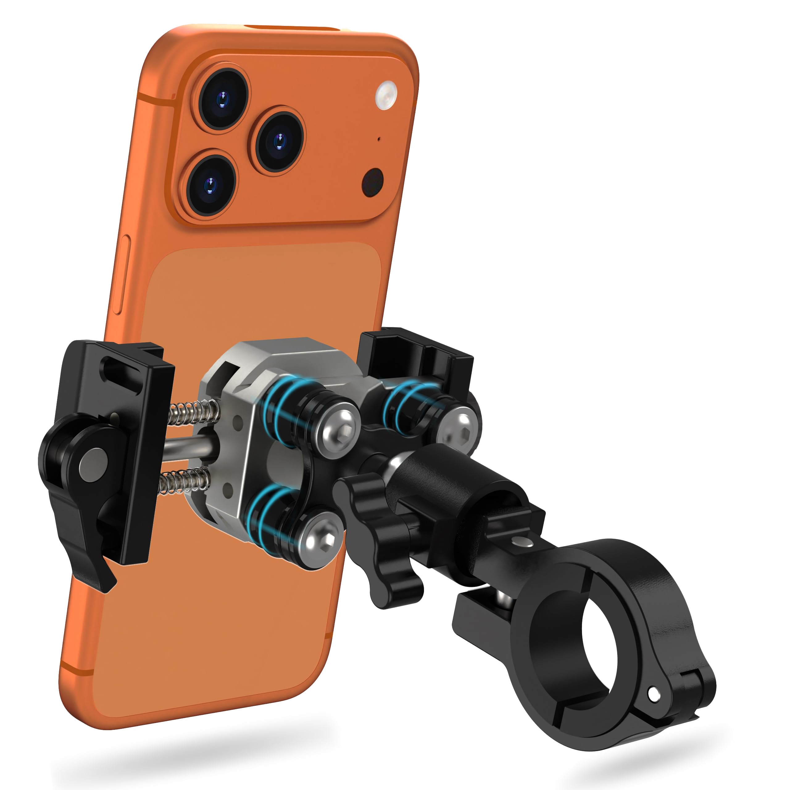 Support téléphone d'Anti-Vibrations Moto et vélo, pour iPhone | aluminium avec amortisseur de vibrations, rotatif à 360° pour moto, vélo et scooter, pour iPhone 17/Air/16 Pro Max et phones