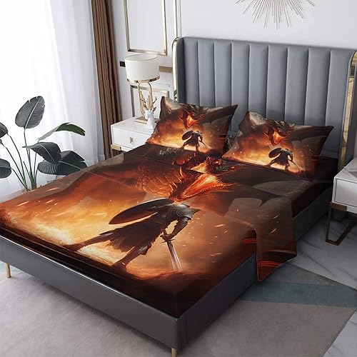 zcsm Dragon Sheets - Juego de sábanas de tamaño California King, sábanas de microfibra suave, bolsillo profundo, sábanas y fundas de almohada