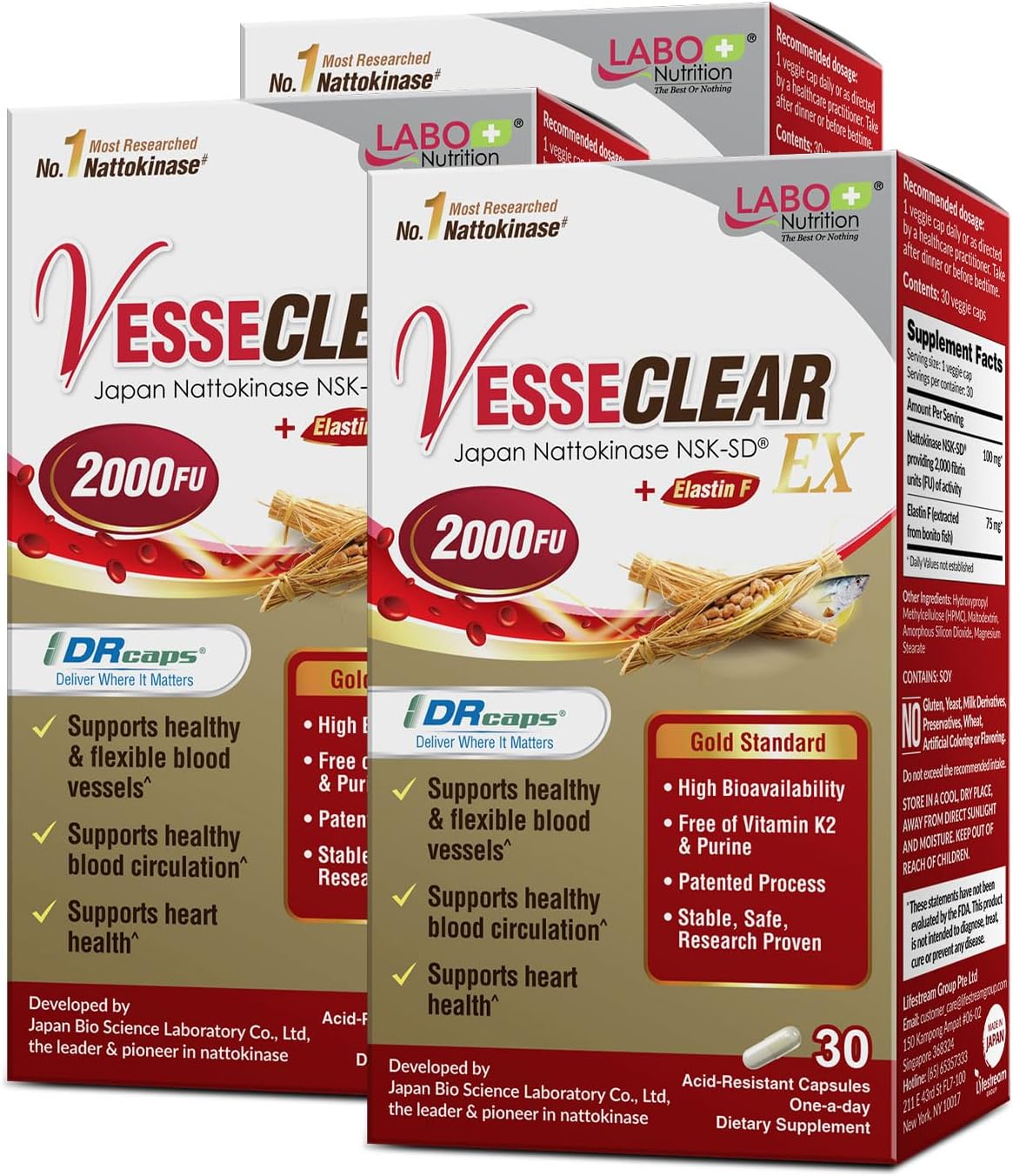 LABO Nutrition VesseCLEAR EX 2000FU NSK-SD & Elastin F - Clean Arteries 3Pk