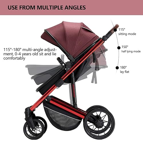 Miniatura 4 de Cochecito de bebé 5 en 1, cochecito de bebé reversible, cochecito de bebé plegable compacto, bidireccional con diseño de asiento reversible, con